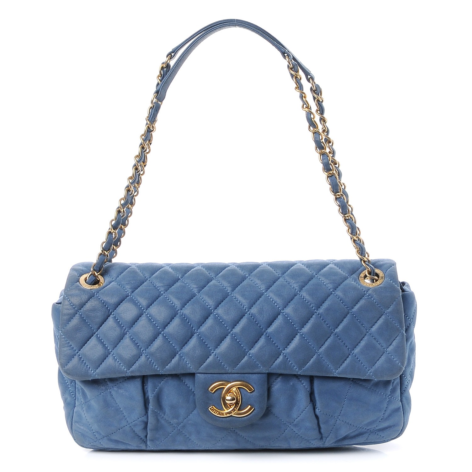 CHANEL Iridescent Calfskin Large Chic Quilt Flap Blue 245624