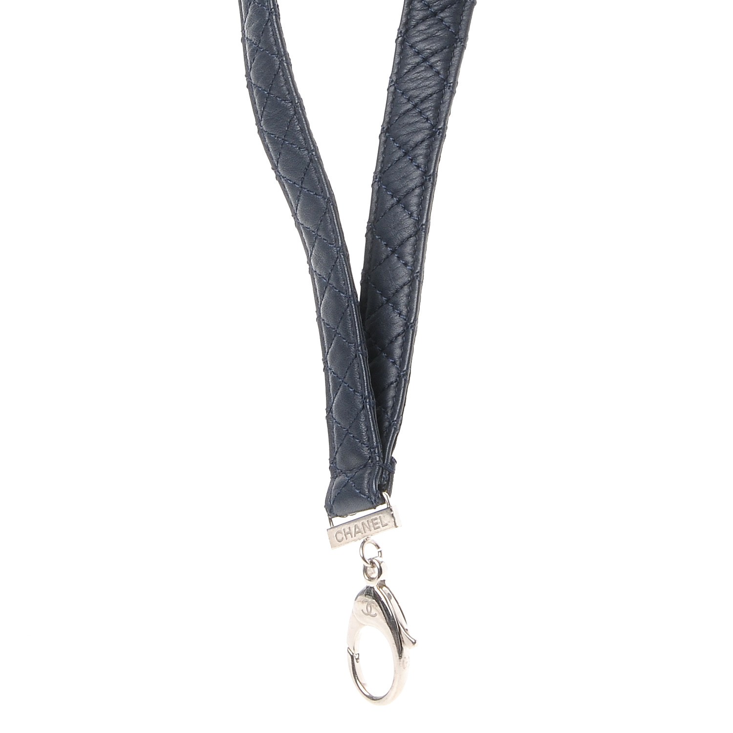 CHANEL Lambskin Quilted Lanyard Key Holder Necklace Navy 245528