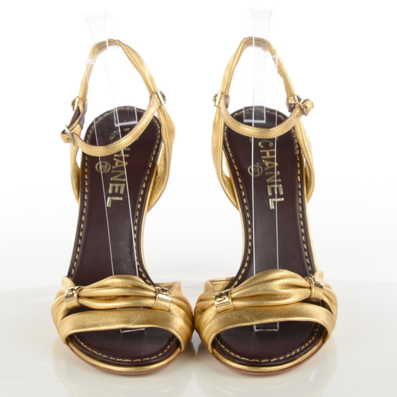 CHANEL Metallic Lambskin CC Sandals 39.5 Gold 122792