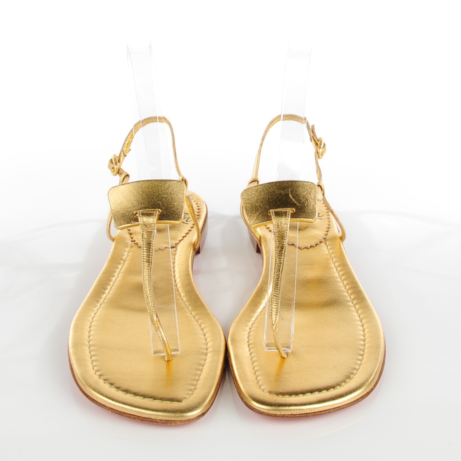 CHRISTIAN LOUBOUTIN Metallic Flat Sandals 38.5 Gold 122789