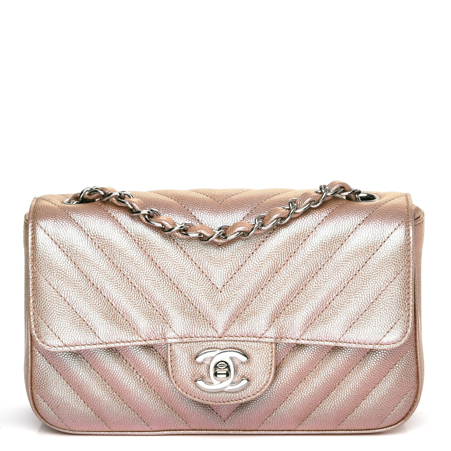 CHANEL Iridescent Caviar Chevron Quilted Mini Rectangular Flap Light ...