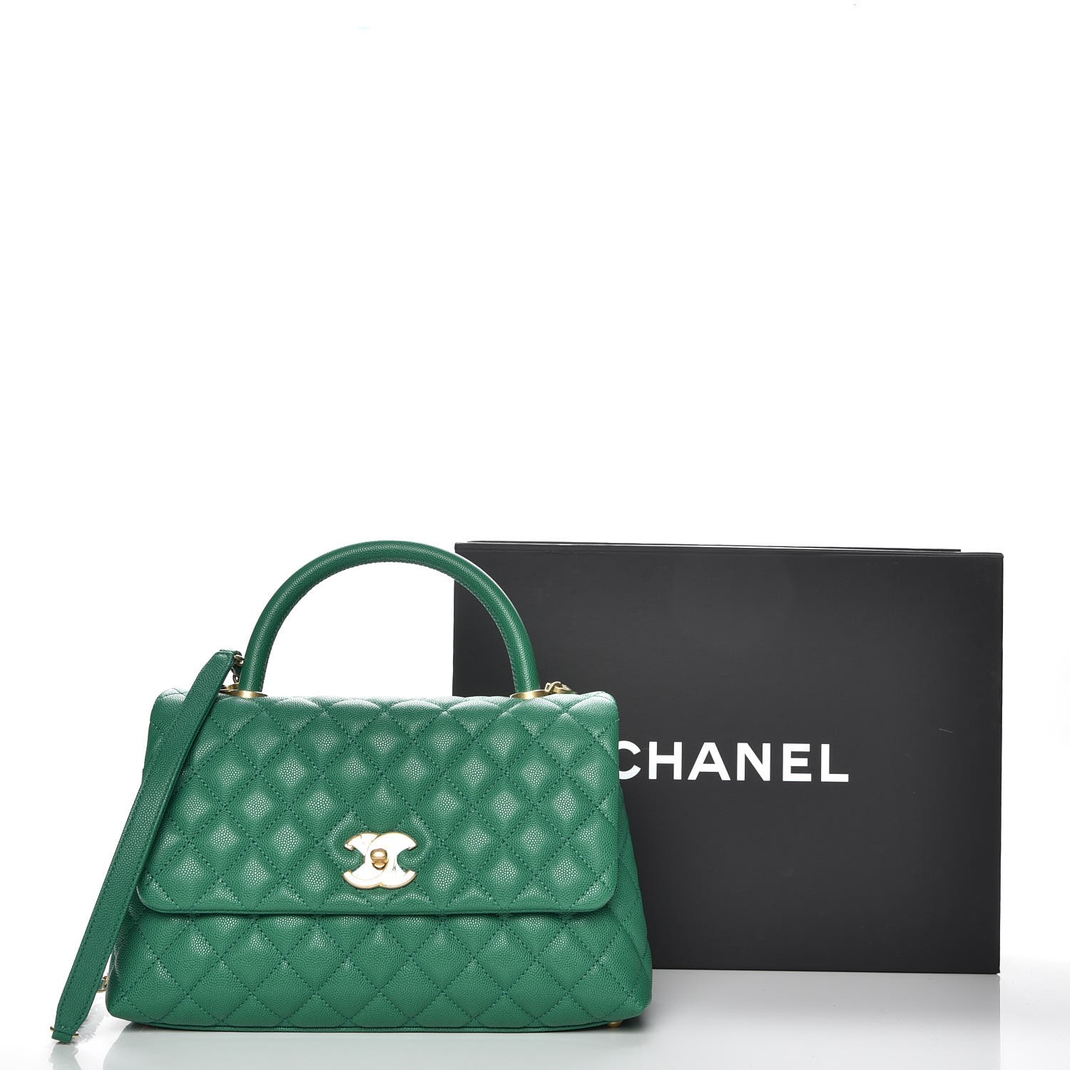 Chanel Caviar Quilted Small Coco Handle Flap Green