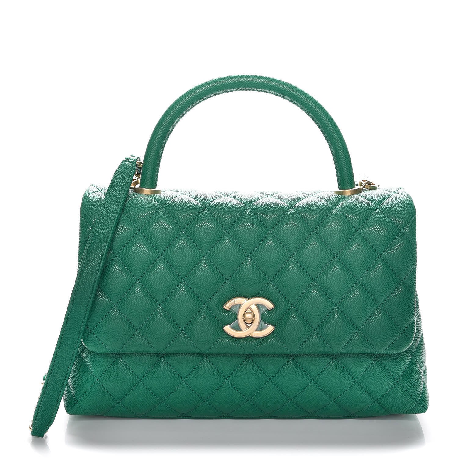 Chanel Caviar Quilted Small Coco Handle Flap Green