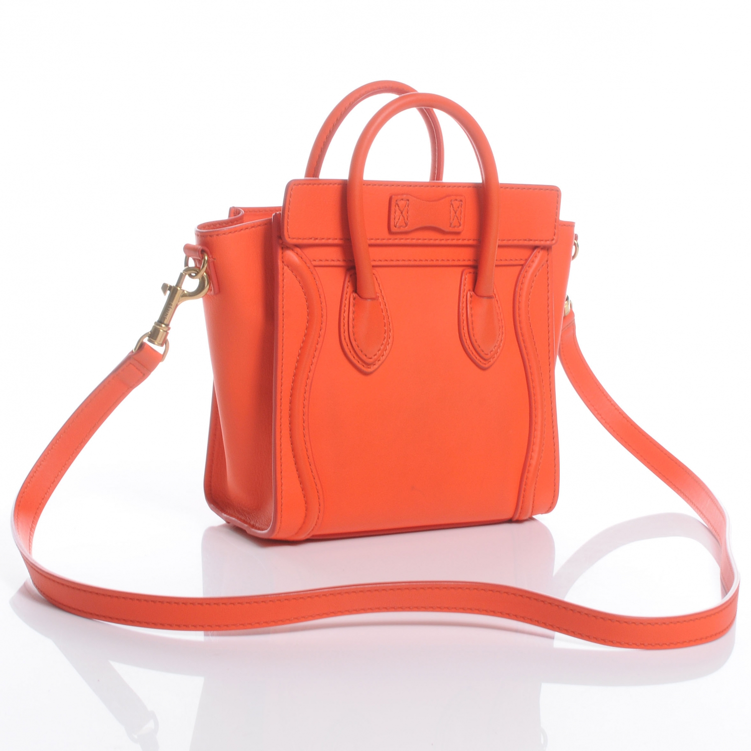CELINE Smooth Leather Nano Luggage Bag Orange 46750