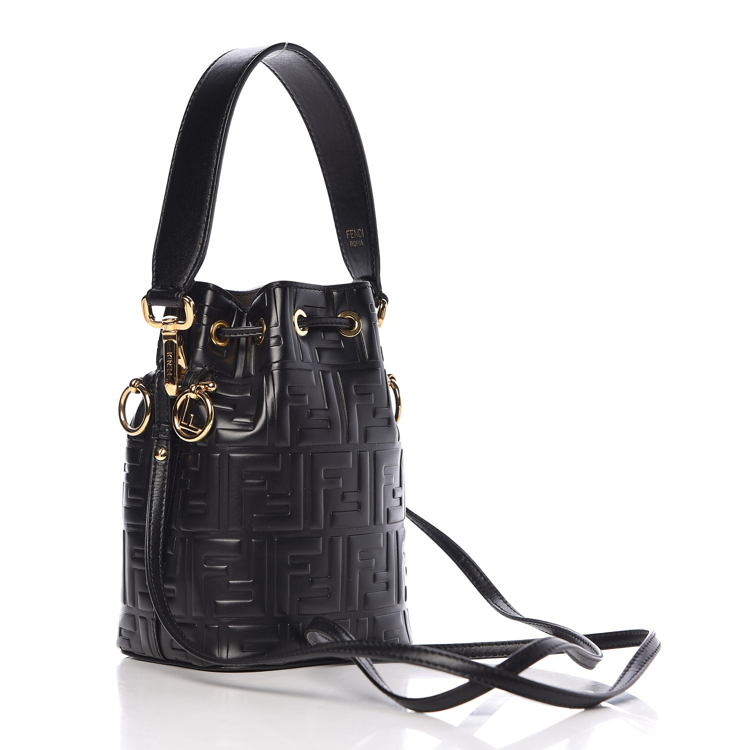 fendi calfskin zucca embossed kan i shoulder bag black