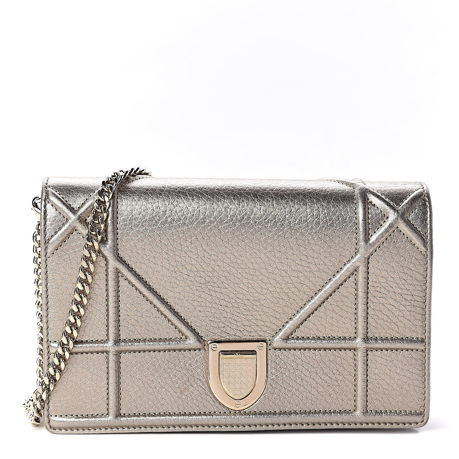 CHRISTIAN DIOR Metallic Grained Calfskin Diorama Wallet on Chain Pouch ...