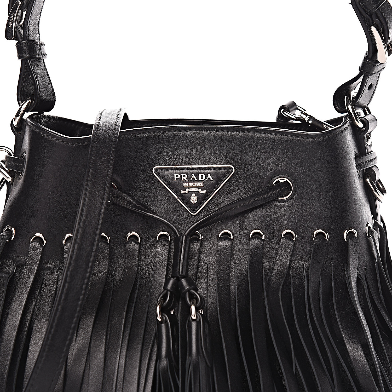 prada fringe bucket bag