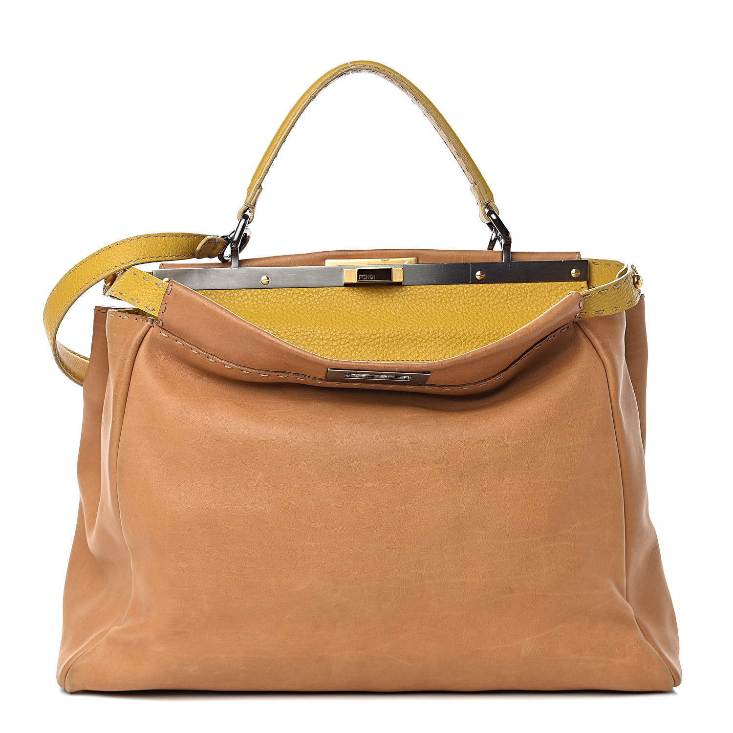 FENDI Vitello Saddle Calf Large Selleria Peekaboo Iconic Satchel Brown ...