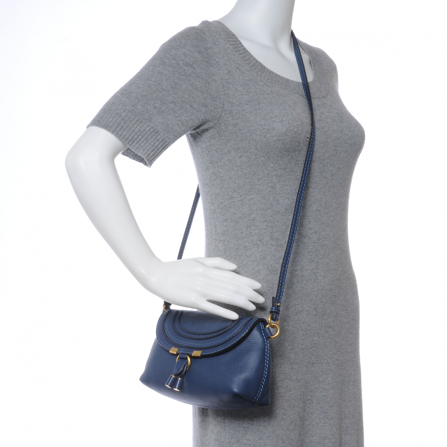 CHLOE Calfskin Small Marcie Crossbody Bag Navy Blue 47954