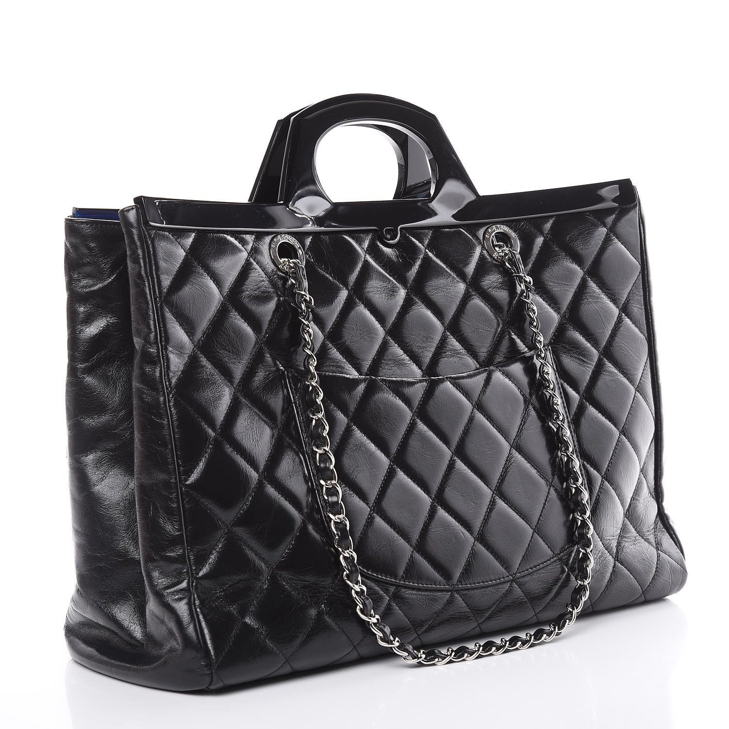 CHANEL Glazed Calfskin Quilted Large CC Delivery Tote Black 452236