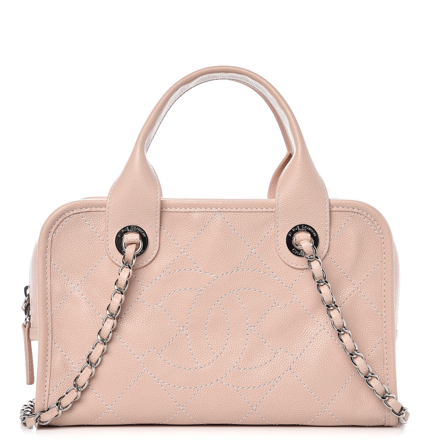 CHANEL Caviar Quilted Small Deauville Bowling Bag Light Pink 295129