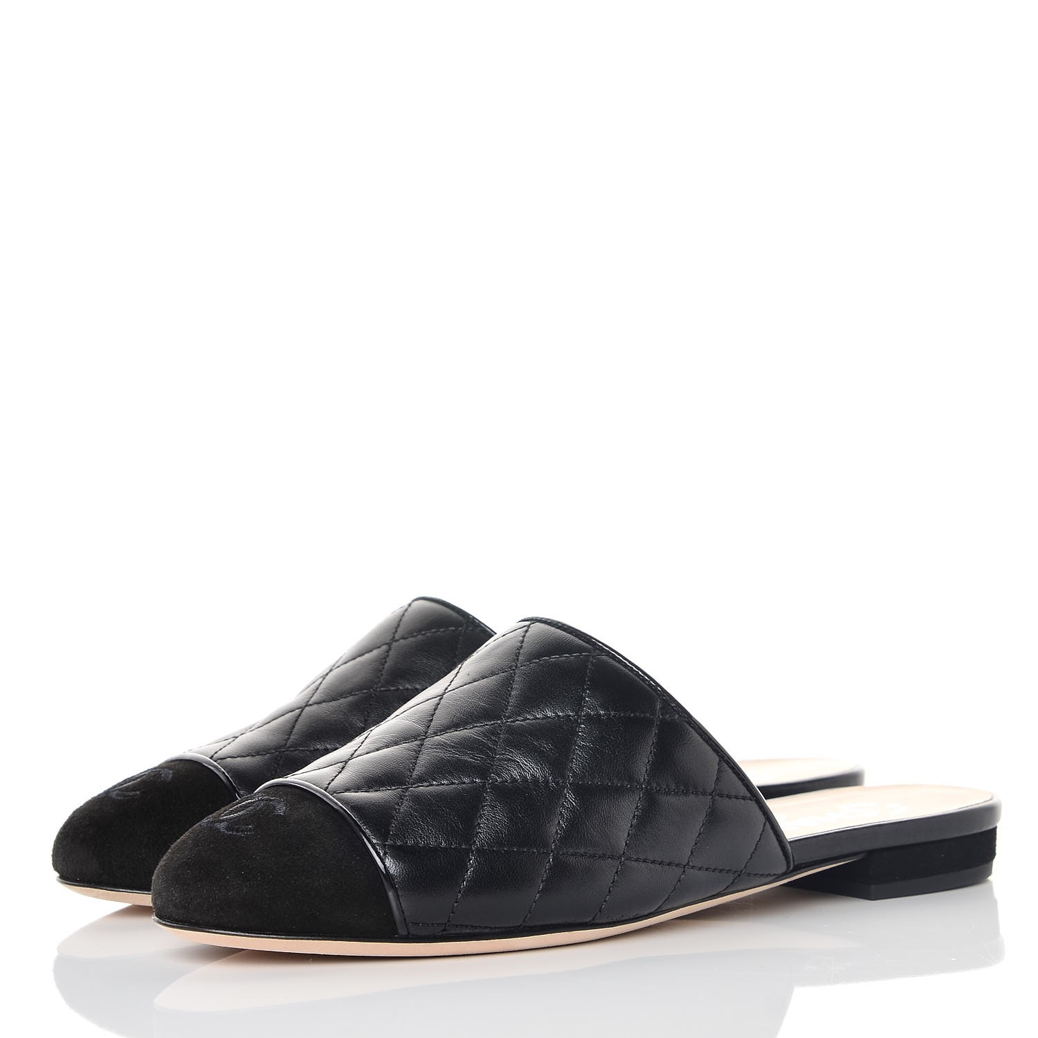 CHANEL Lambskin Kid Suede Quilted Mules 36 Black 343663
