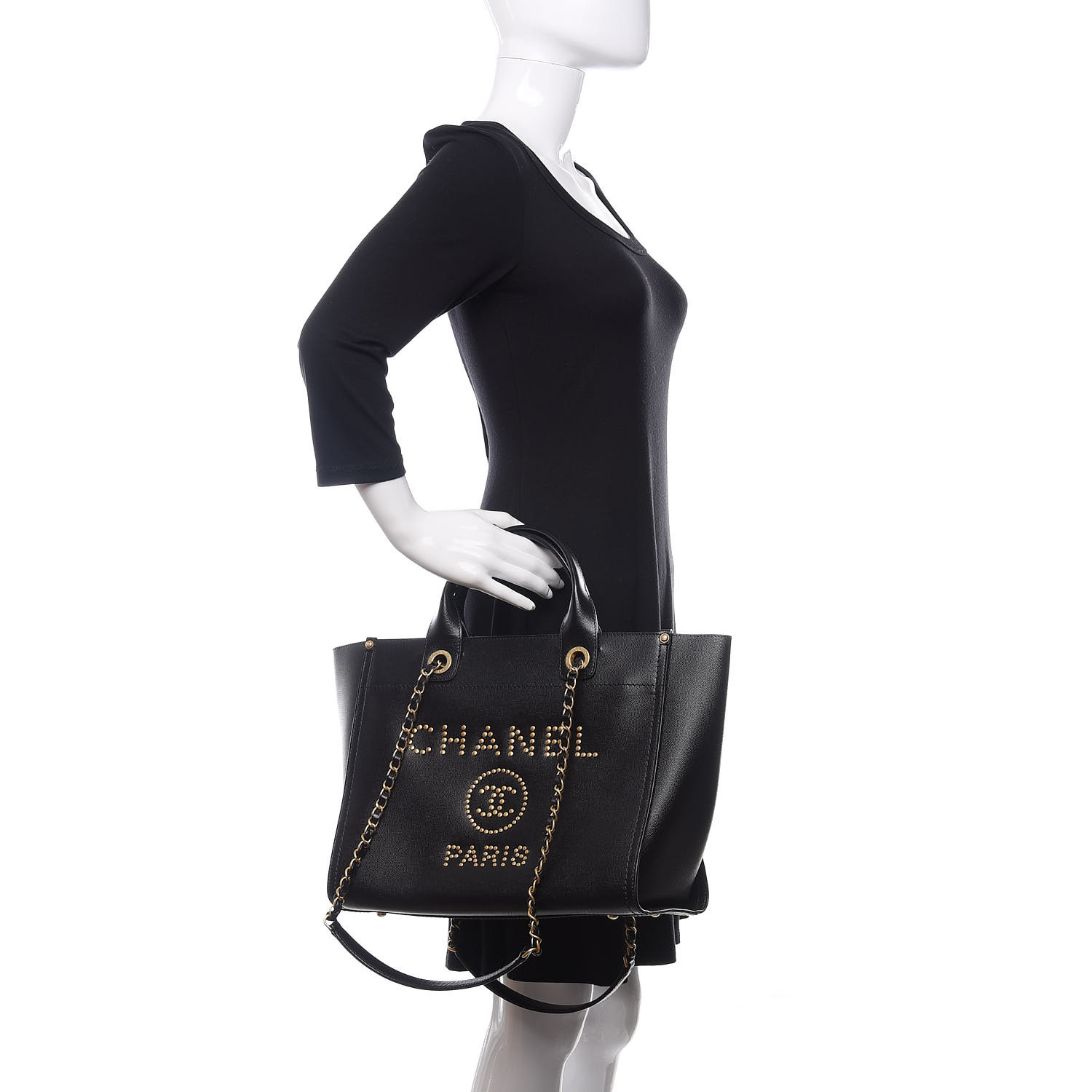 chanel caviar small studded deauville tote