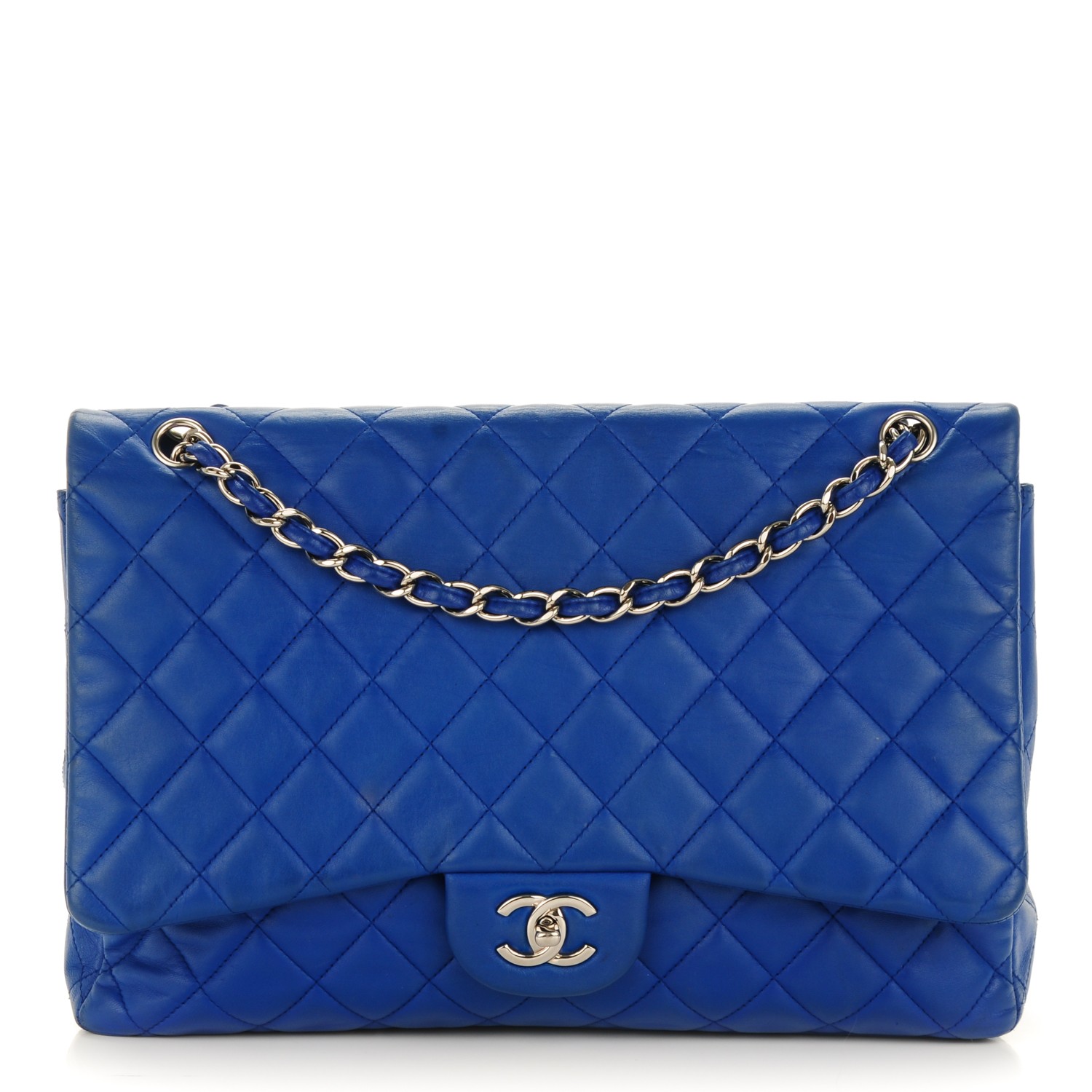 CHANEL Lambskin Quilted Maxi Single Flap Blue 167186