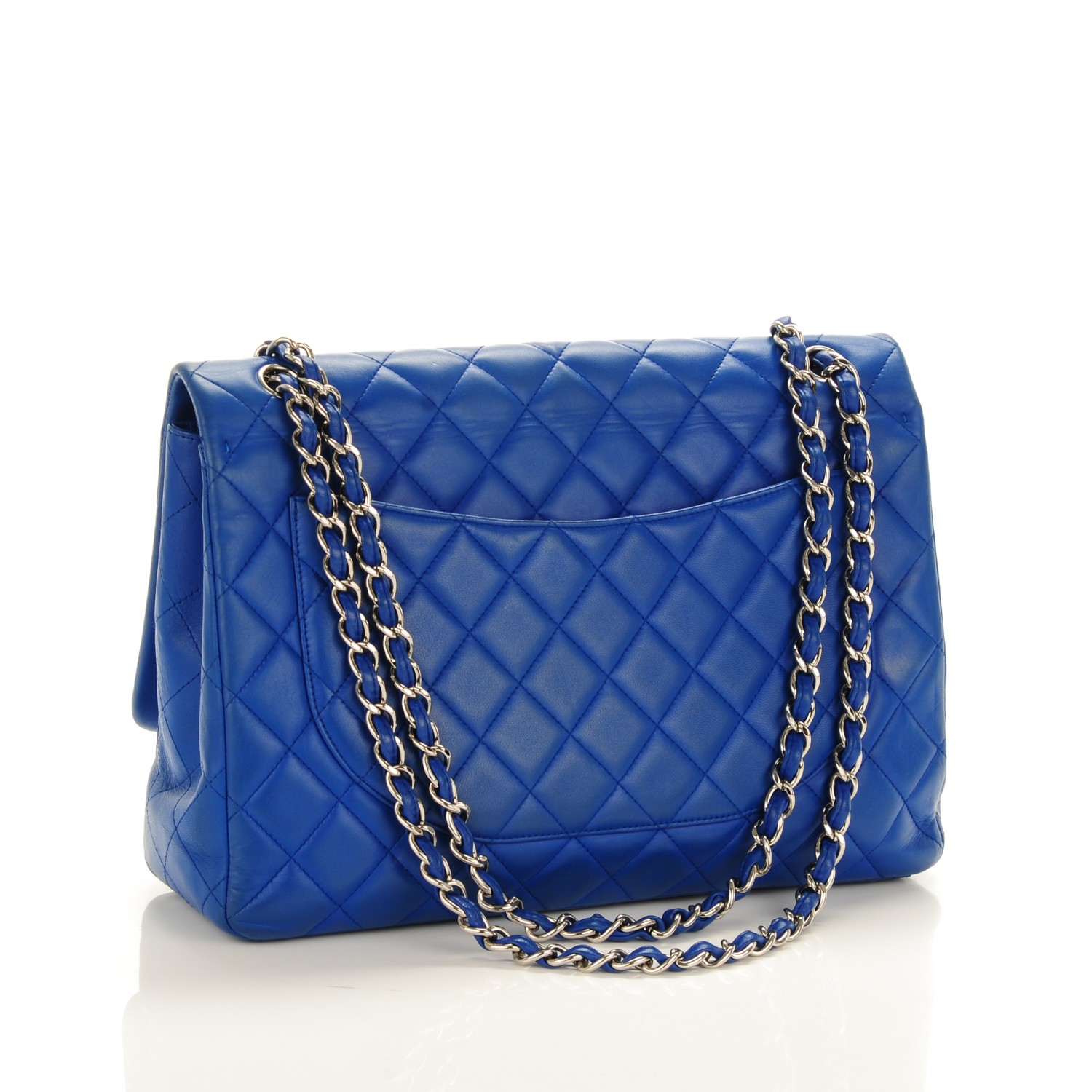 CHANEL Lambskin Quilted Maxi Single Flap Blue 167186