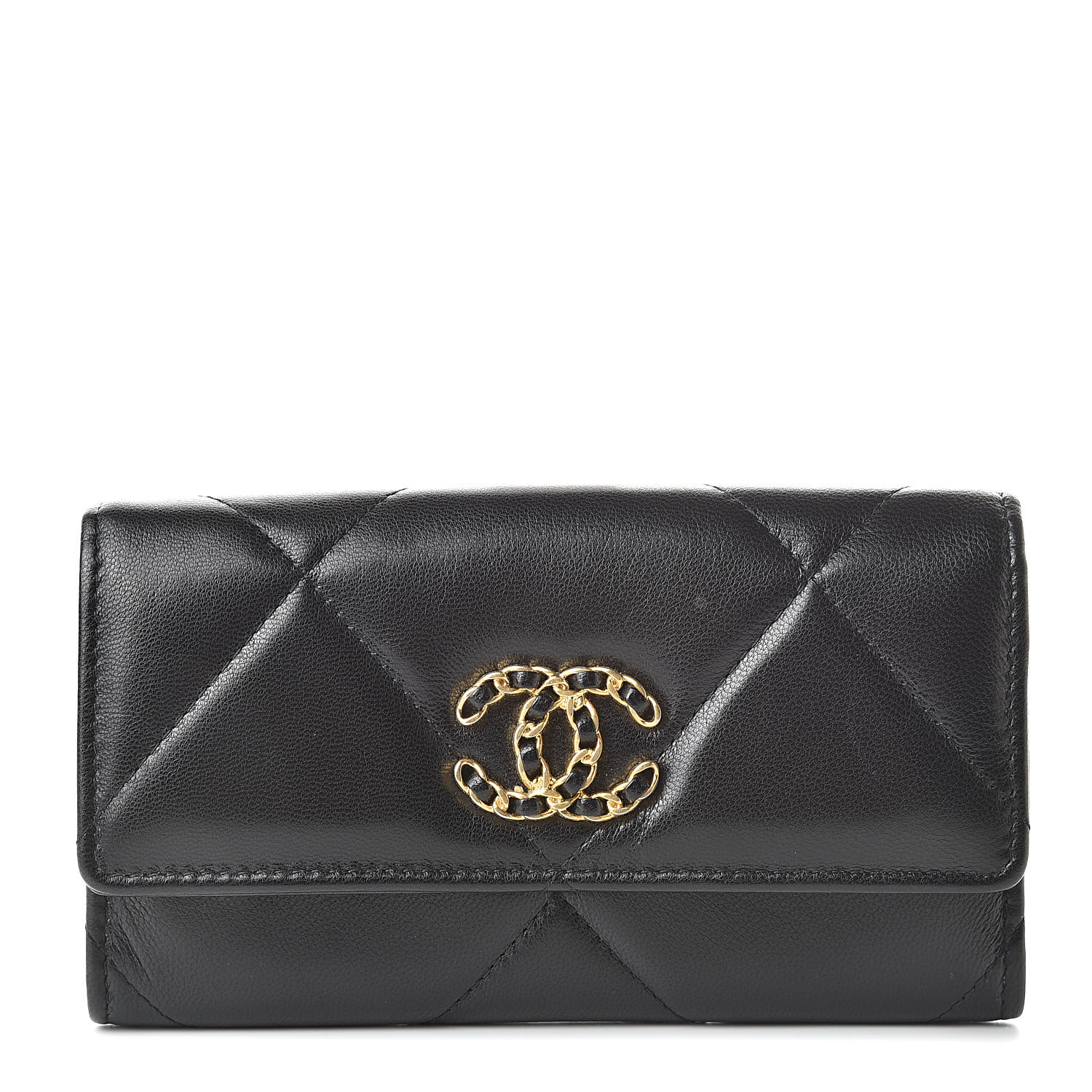 CHANEL Goatskin Quilted Chanel 19 Flap Wallet Black 509162