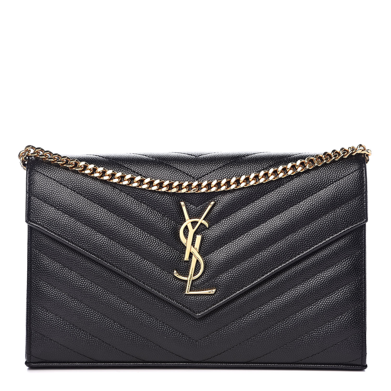 grain de poudre matelasse chevron monogram chain wallet black