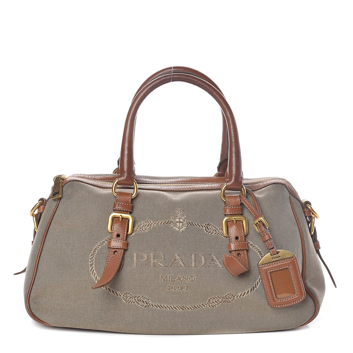 PRADA Jacquard Logo Handbag Corda Brandy 512550