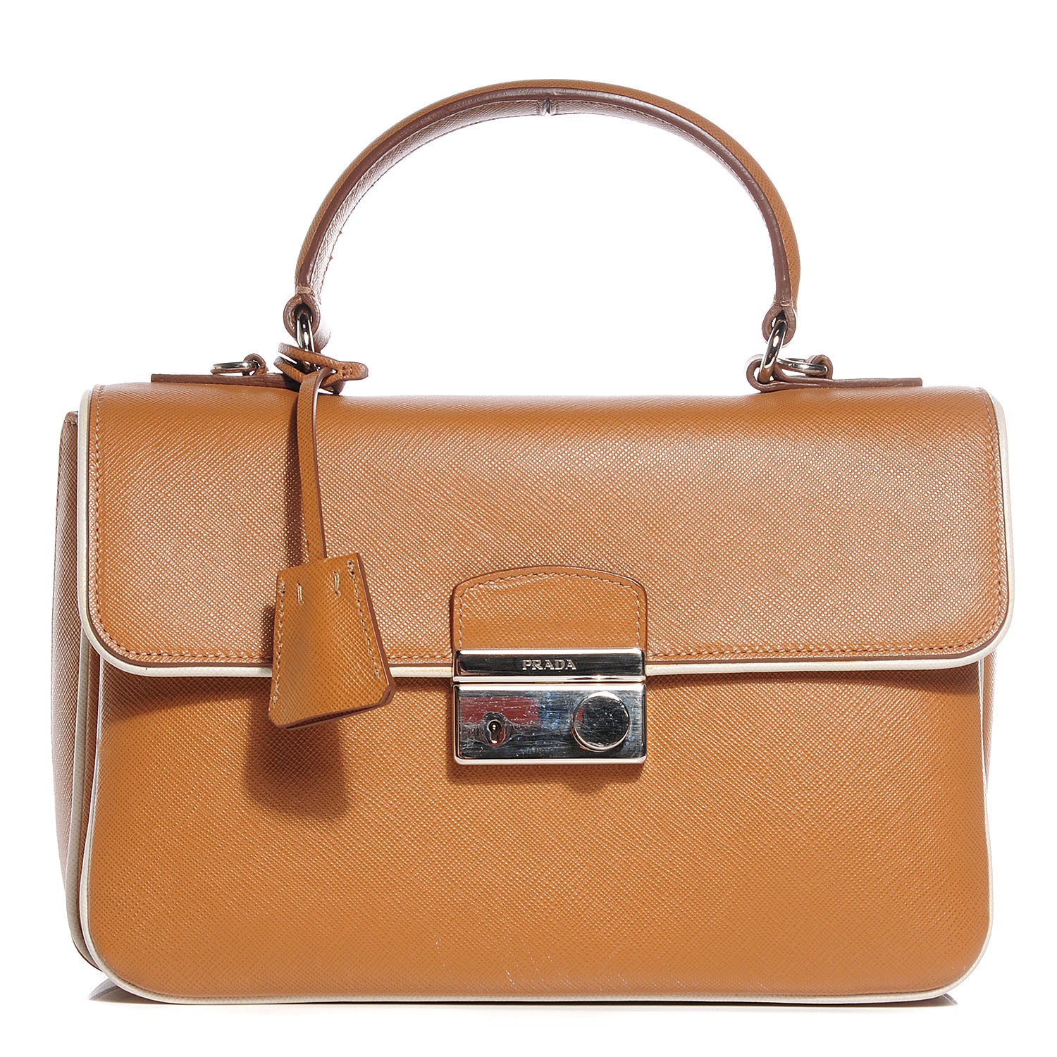 PRADA Saffiano Lux Medium Sound Shoulder Bag Caramello 92998