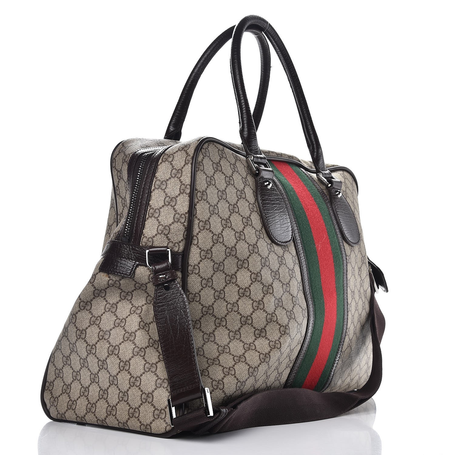 GUCCI GG Plus Web Carry On Duffle Bag Ebony 281885