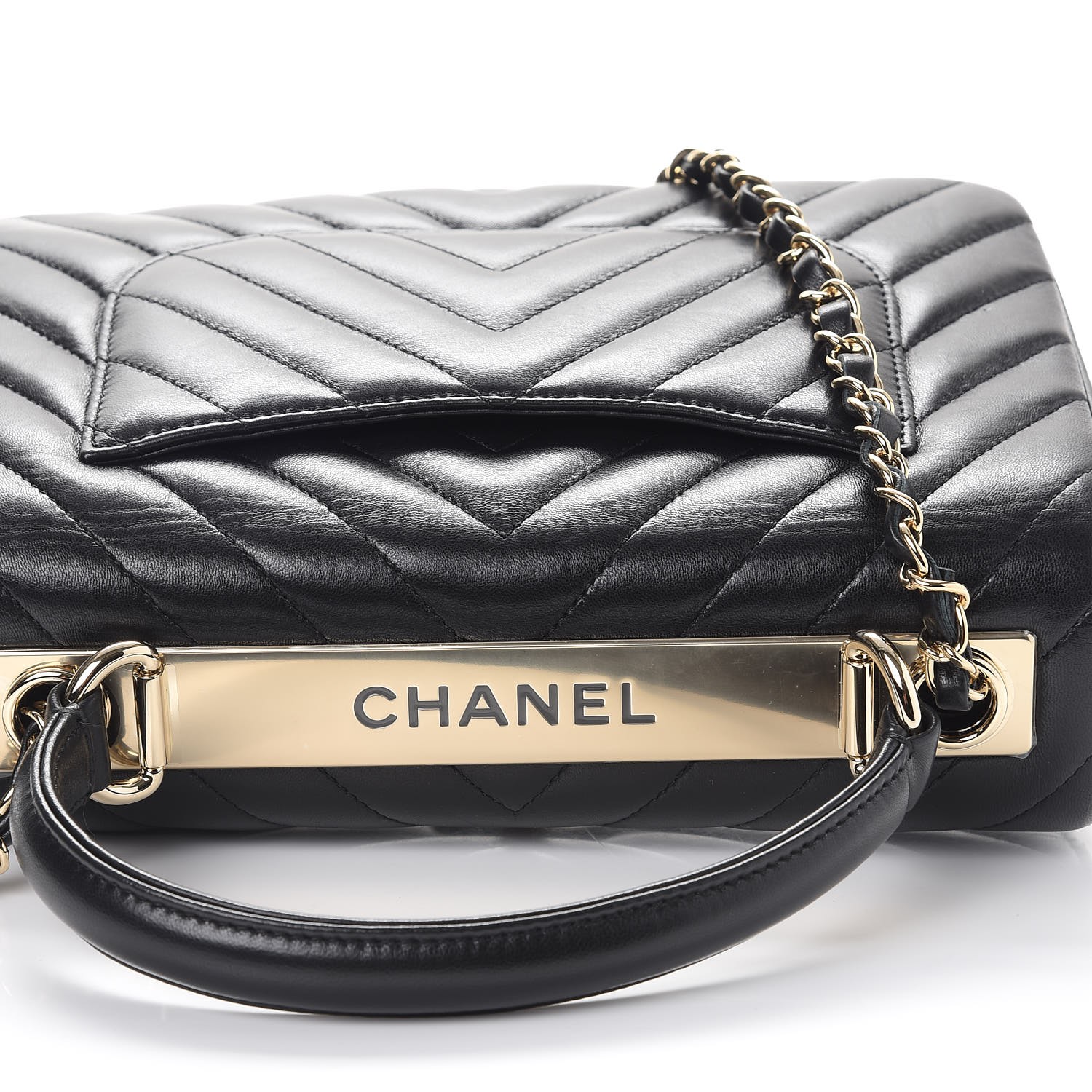 CHANEL Lambskin Chevron Quilted Small Trendy CC Dual Handle Flap Bag Black