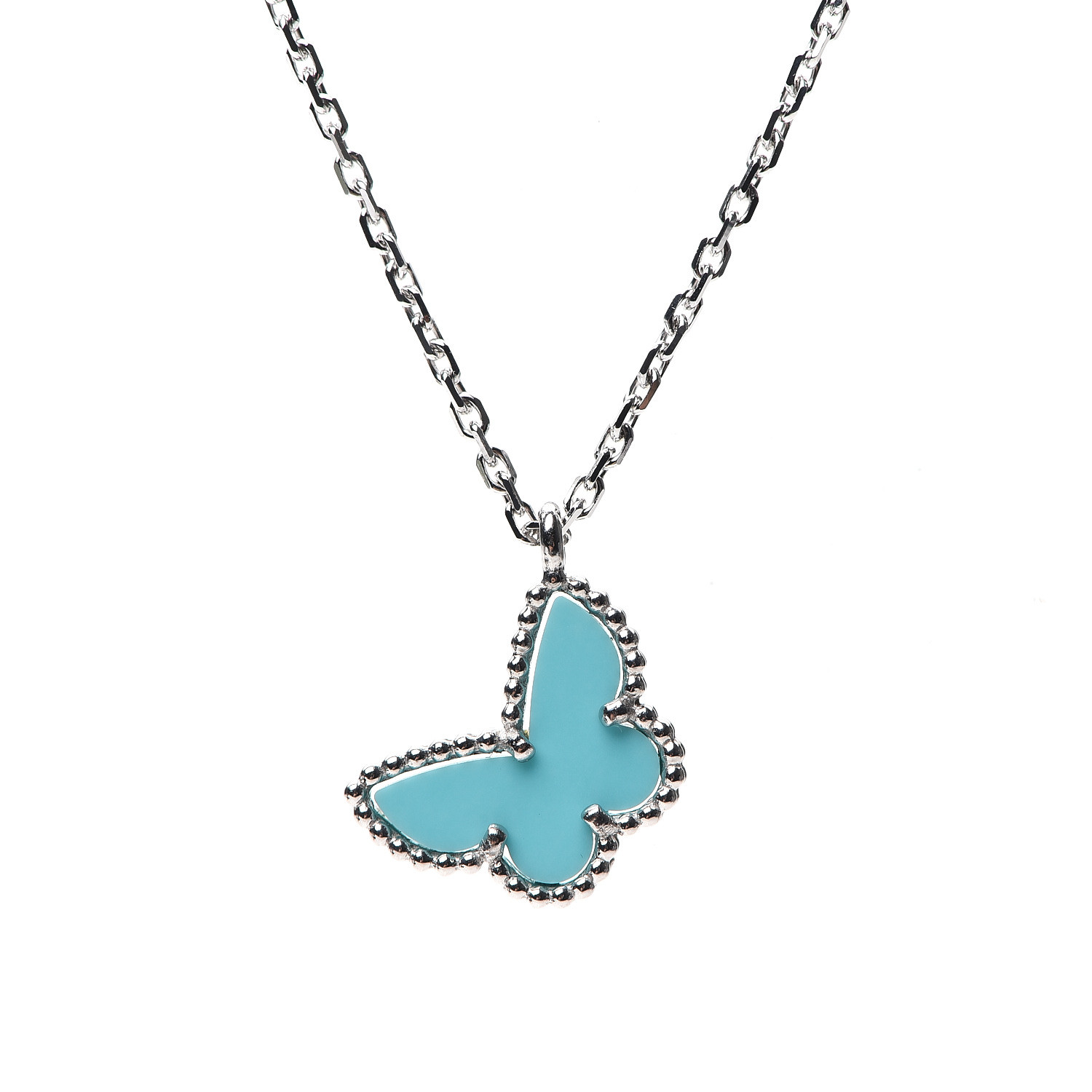 VAN CLEEF & ARPELS 18K White Gold Turquoise Sweet Alhambra Butterfly ...