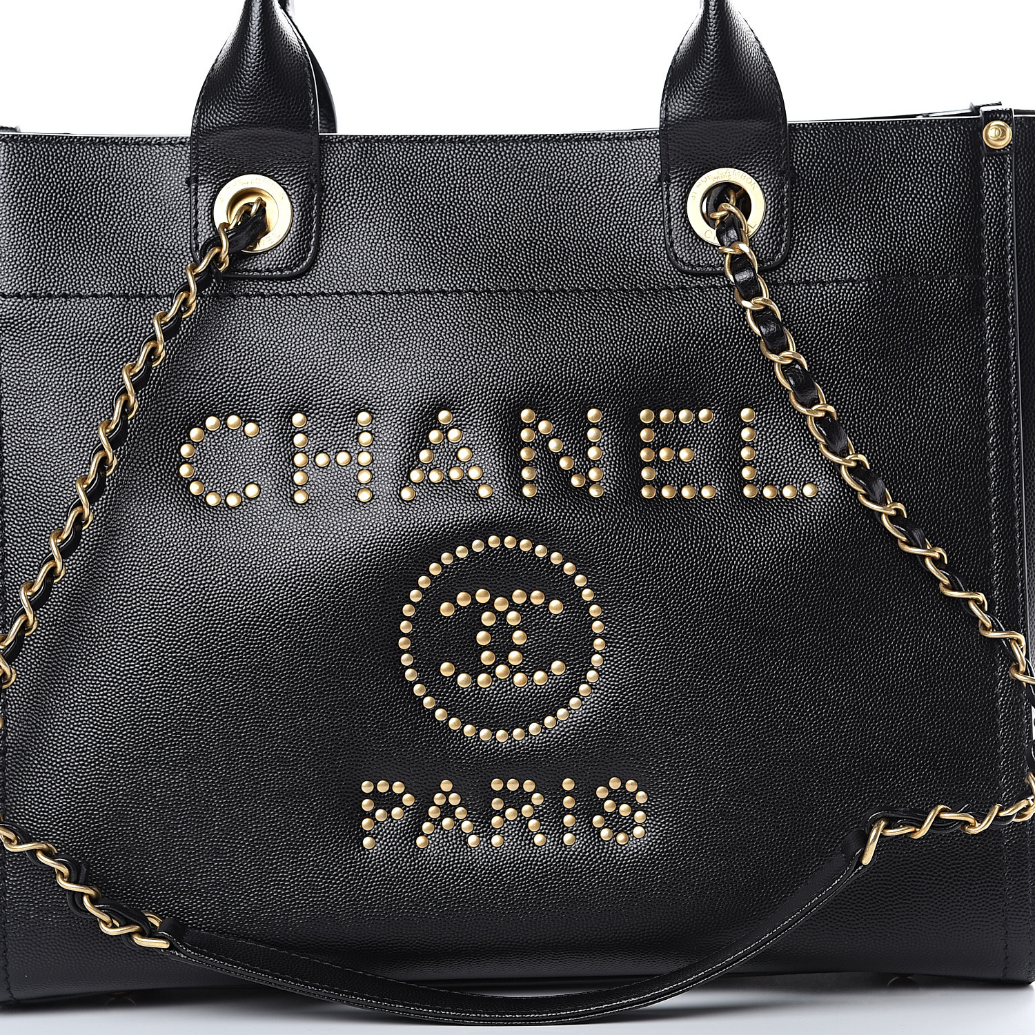 chanel caviar small studded deauville tote