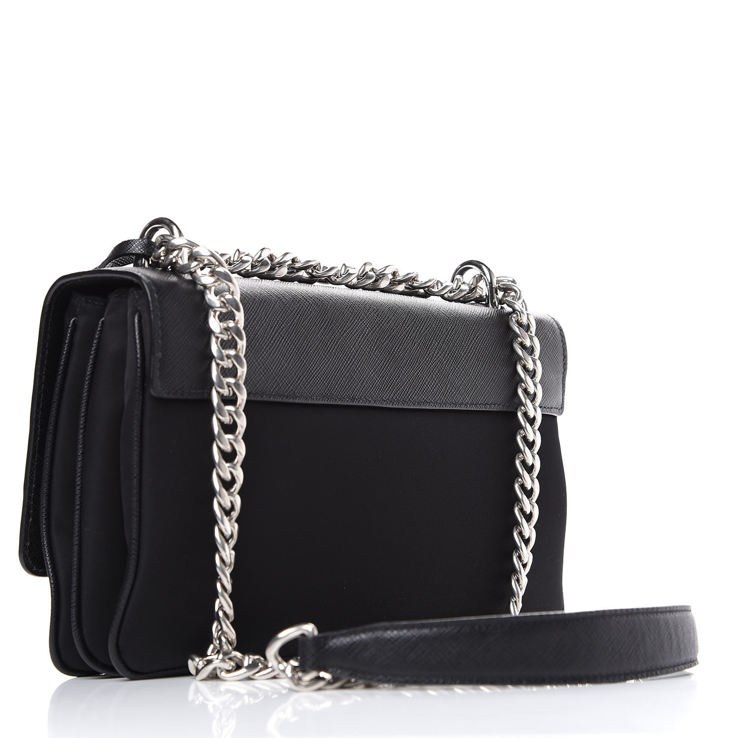 PRADA Saffiano Pattina Chain Shoulder Bag Black 569929