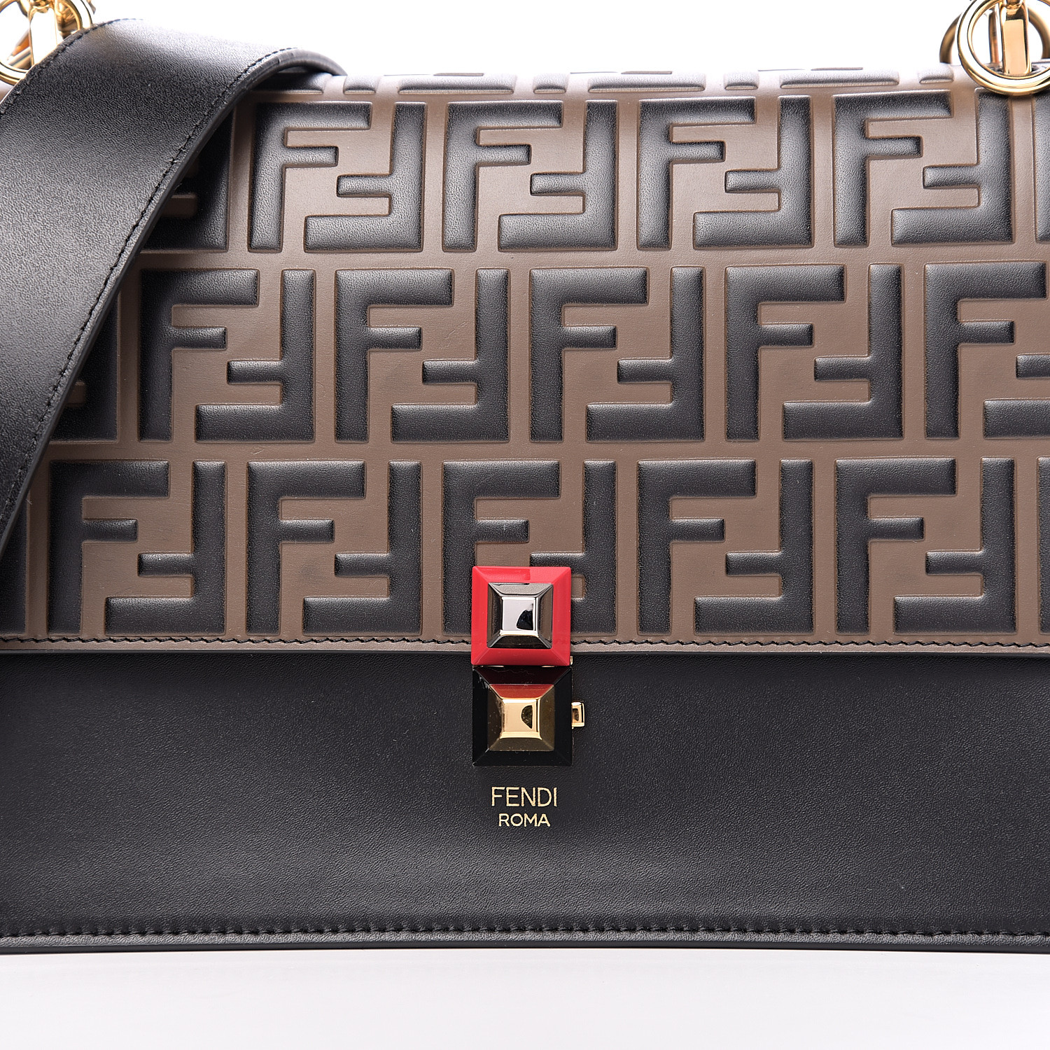 fendi calfskin zucca embossed kan i shoulder bag black