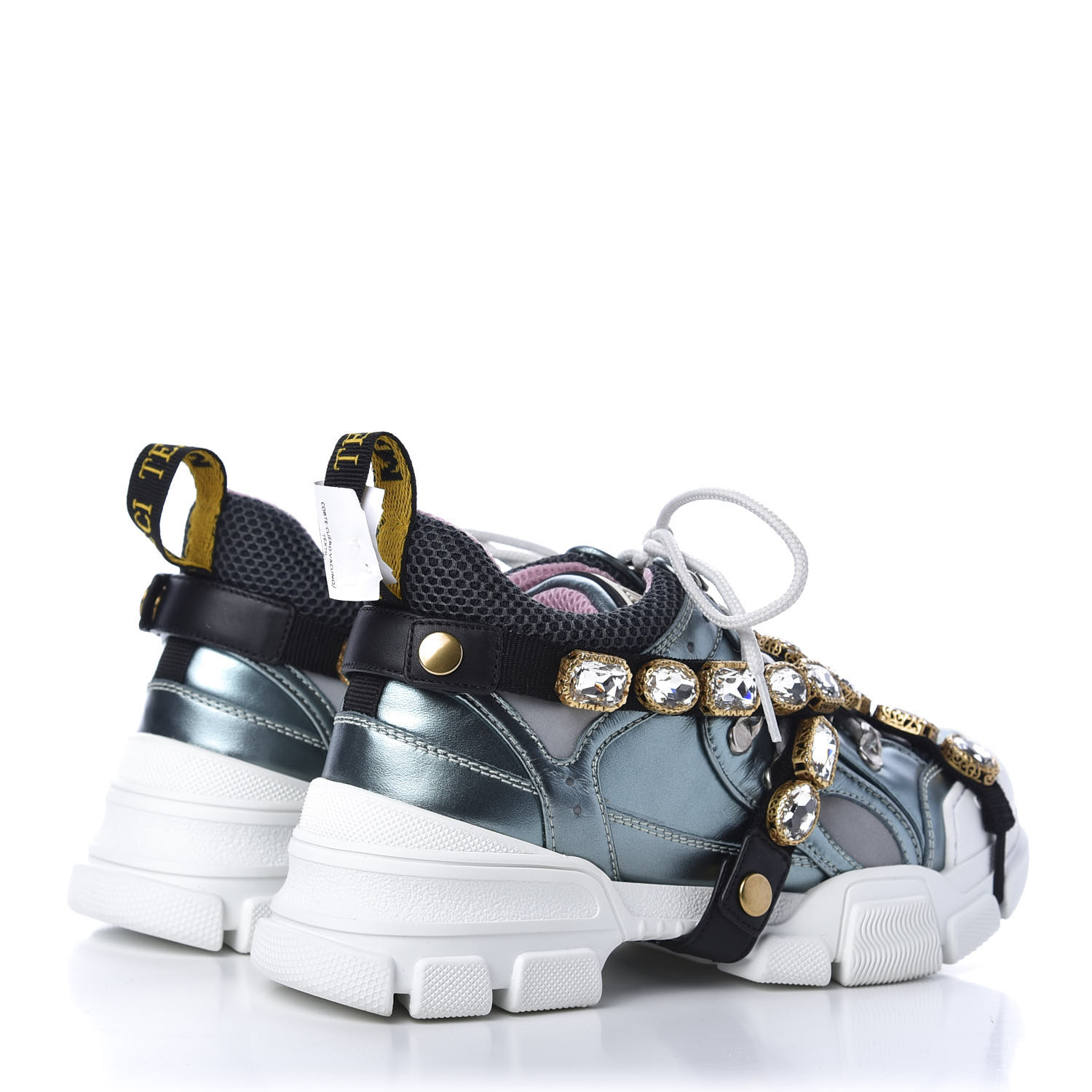 GUCCI X SEGA Metallic Calfskin Removable Crystals Womens Flashtrek ...