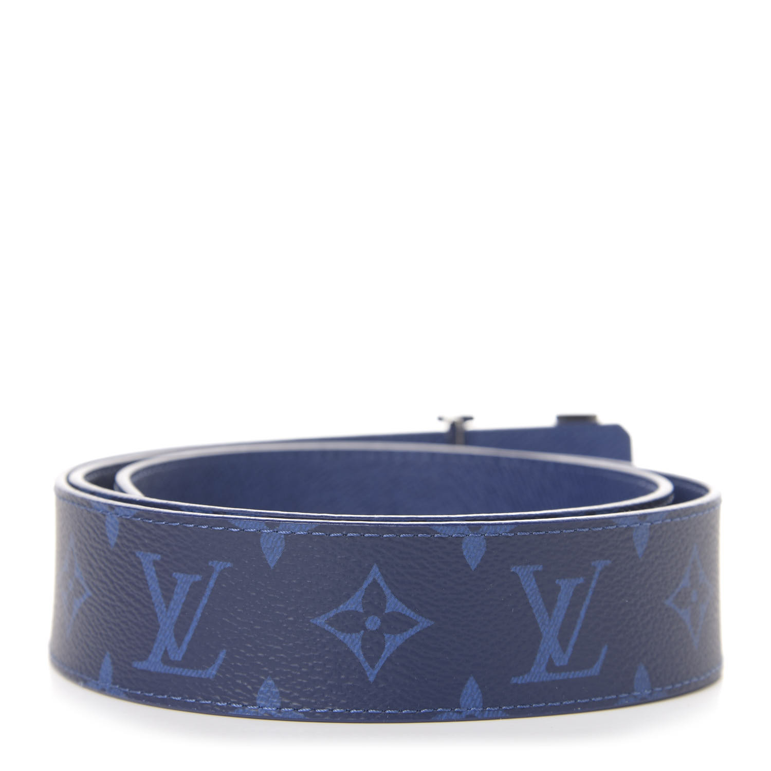Louis Vuitton LV Initiales 40mm Reversible Belt Blue Monogram Canvas. Size 95 cm