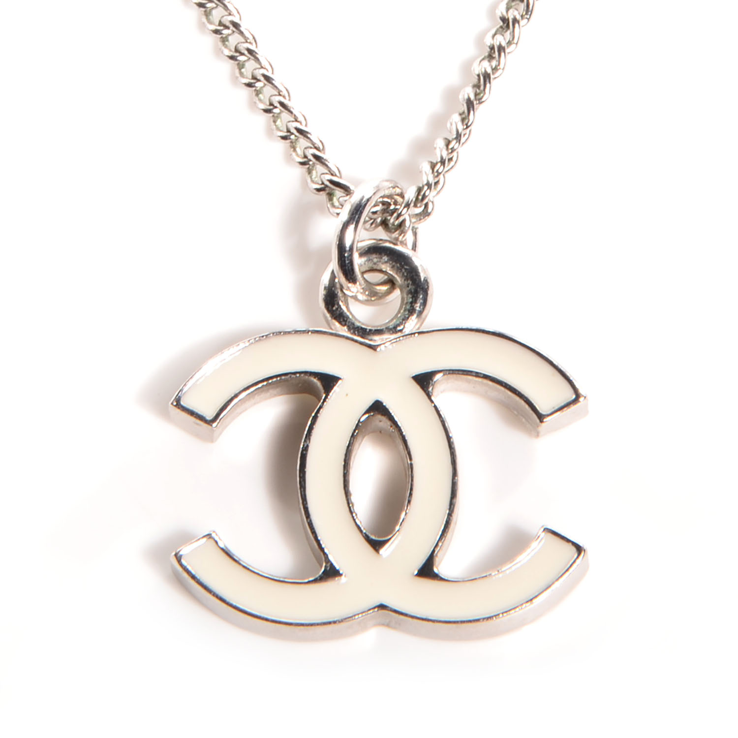 CHANEL Enamel CC Necklace White 72650