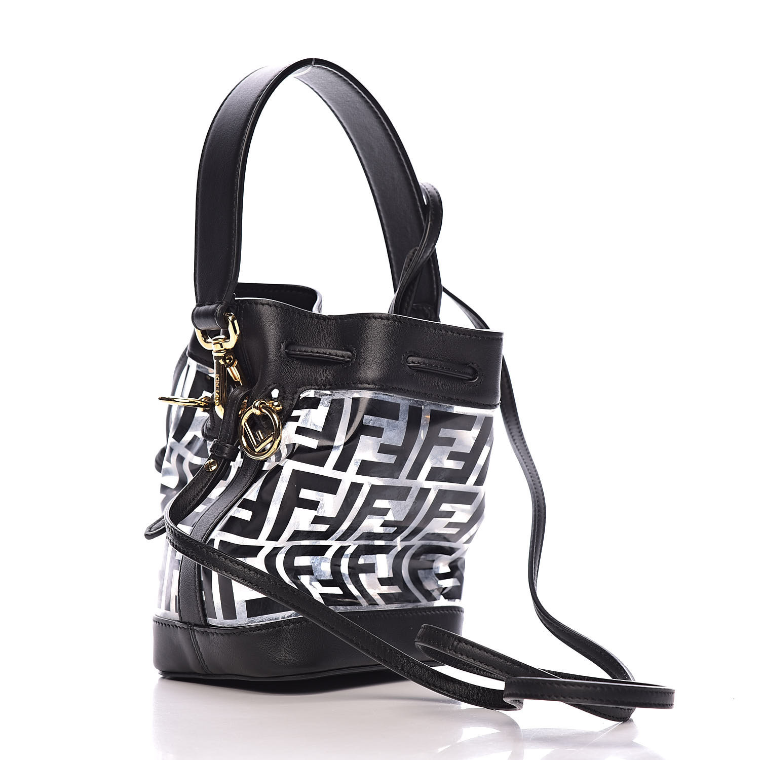 FENDI TPU FF Calfskin Mini Mon Tresor Bucket Bag Black 504443