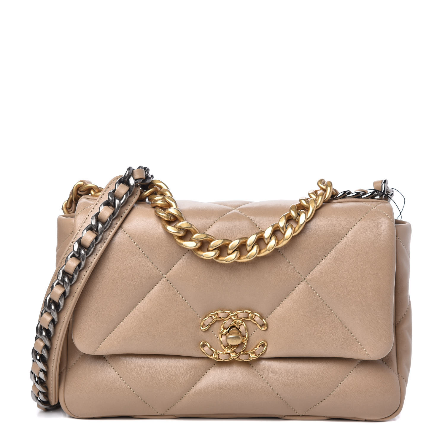 CHANEL Lambskin Quilted Medium Chanel 19 Flap Dark Beige 743500 ...