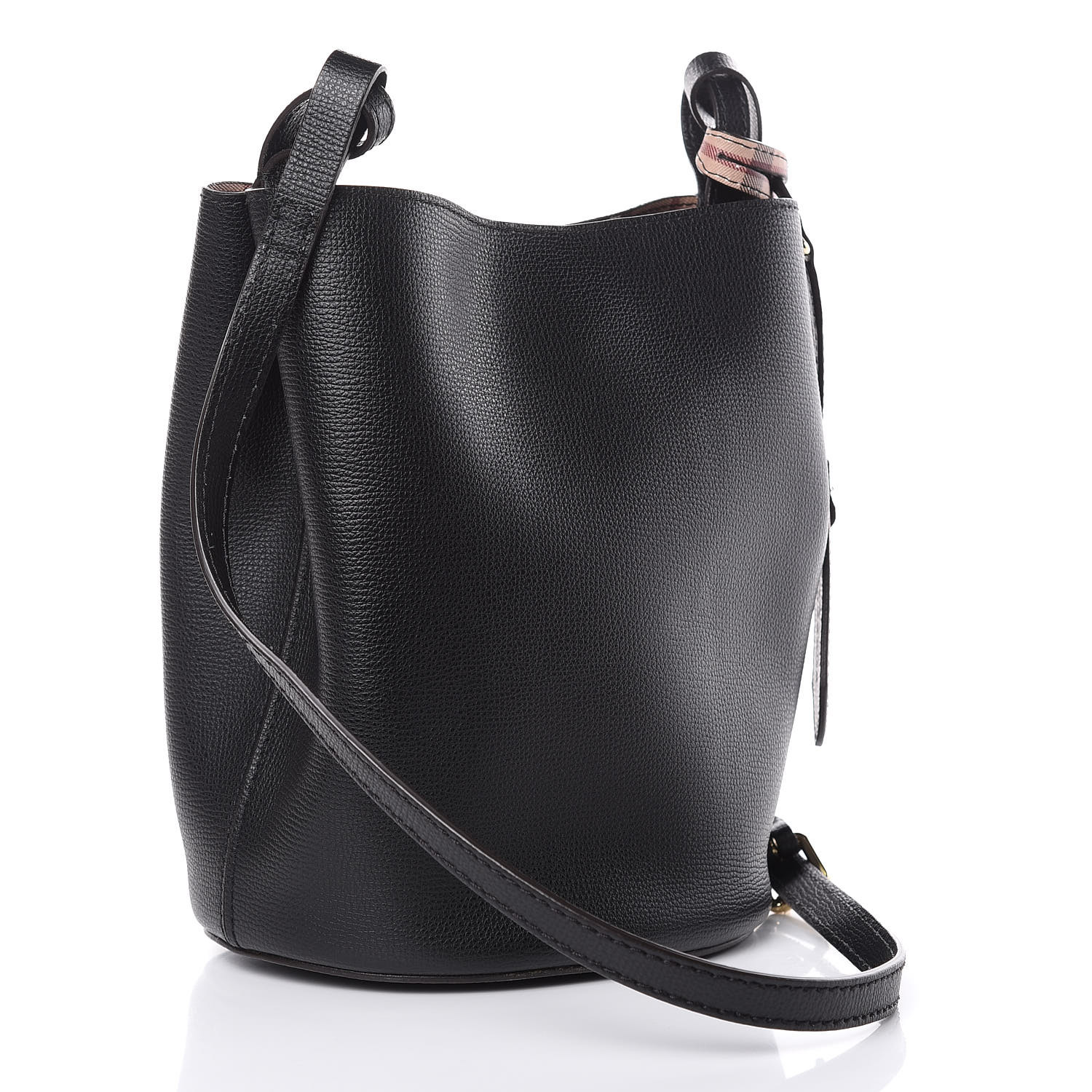 BURBERRY London Grainy Calfskin Small Lorne Bucket Bag Black 409773