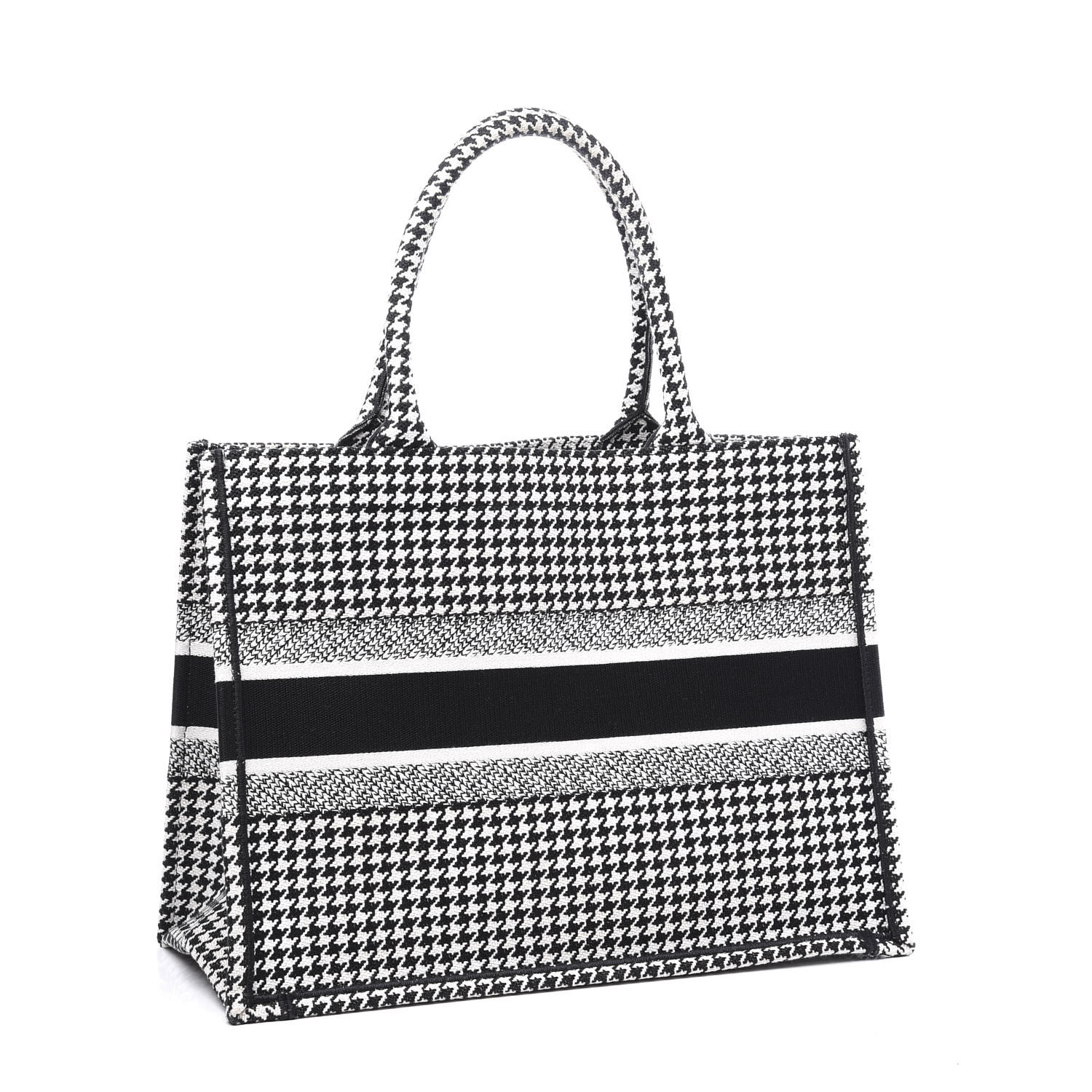 CHRISTIAN DIOR Canvas Embroidered Small Houndstooth Book Tote Black ...