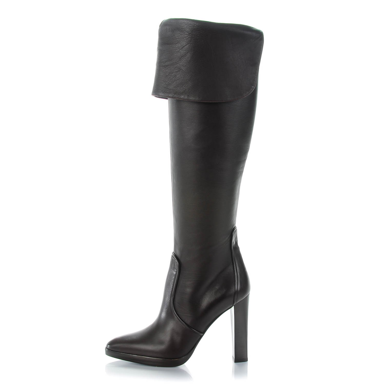 HERMES Calfskin High Heel Boots 38 Ebene 136666