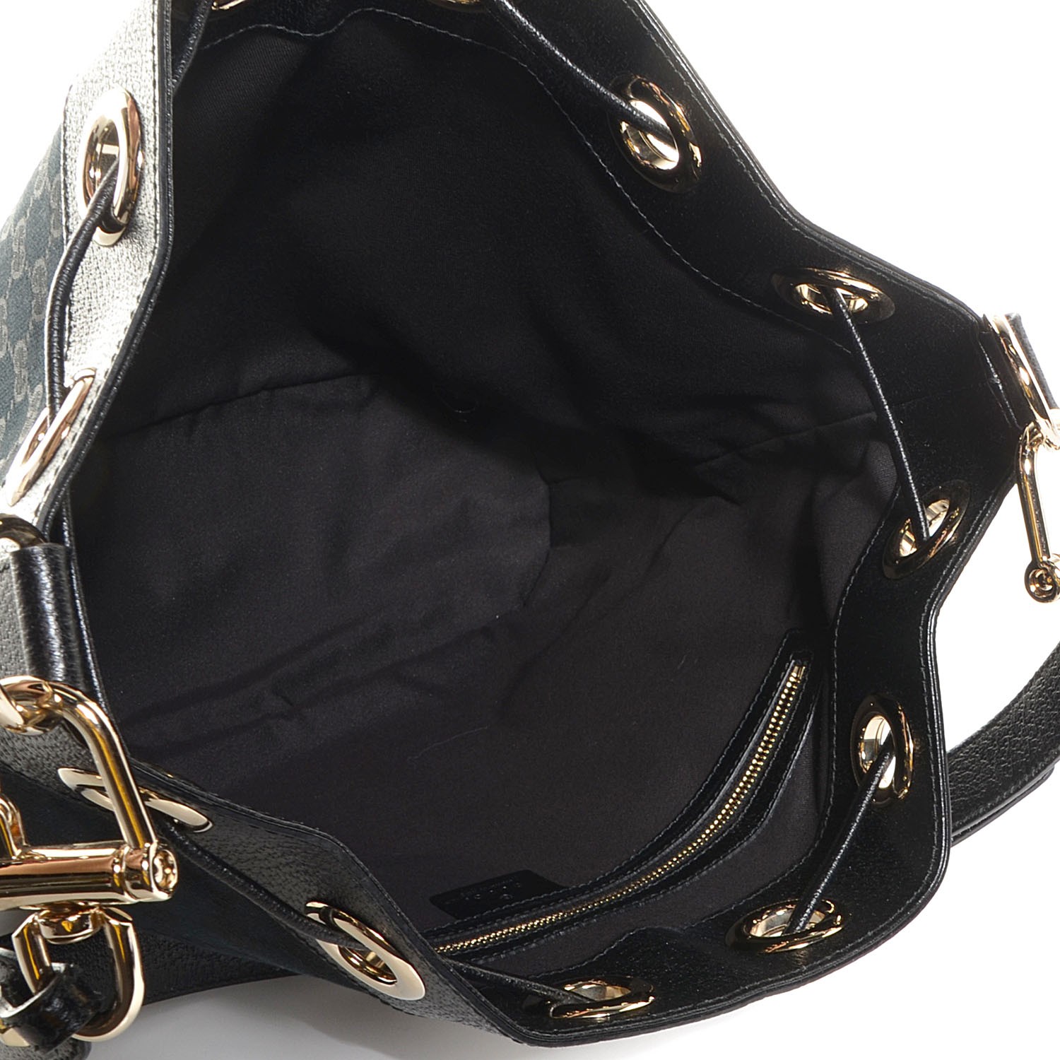 GUCCI Monogram Drawstring Shoulder Bag Black 92389