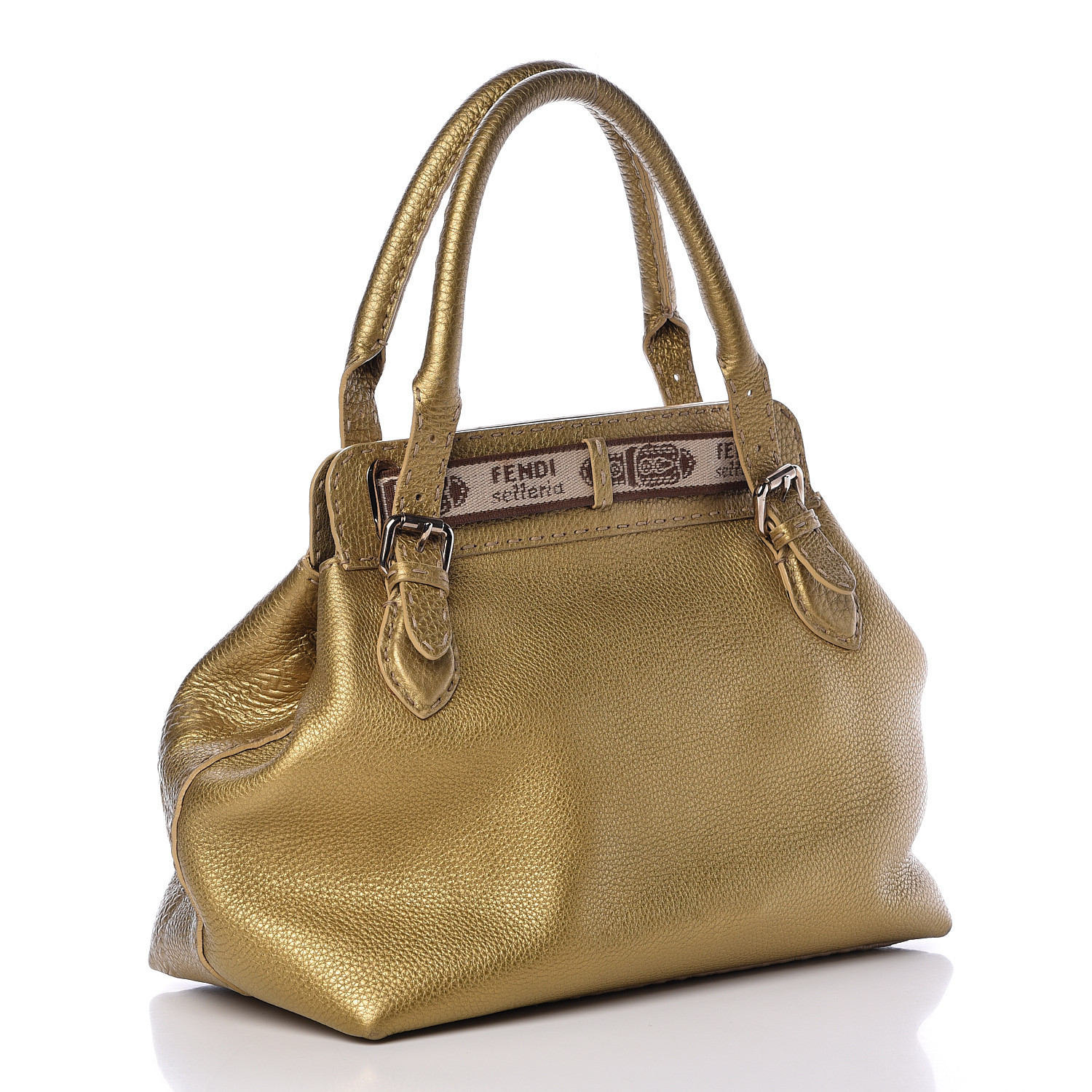 FENDI Grained Calfskin Small Selleria Villa Borghese Tote Gold 491688