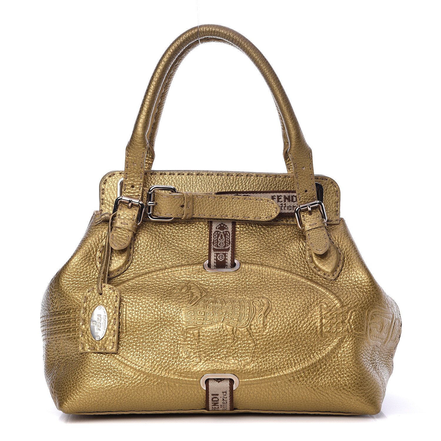 FENDI Grained Calfskin Small Selleria Villa Borghese Tote Gold 491688