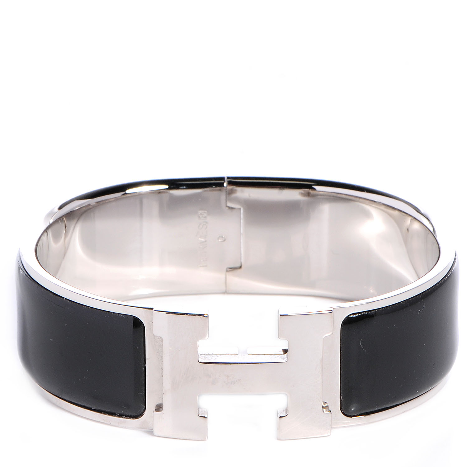 HERMES Enamel Clic Clac H Wide Bracelet PM Black 78041