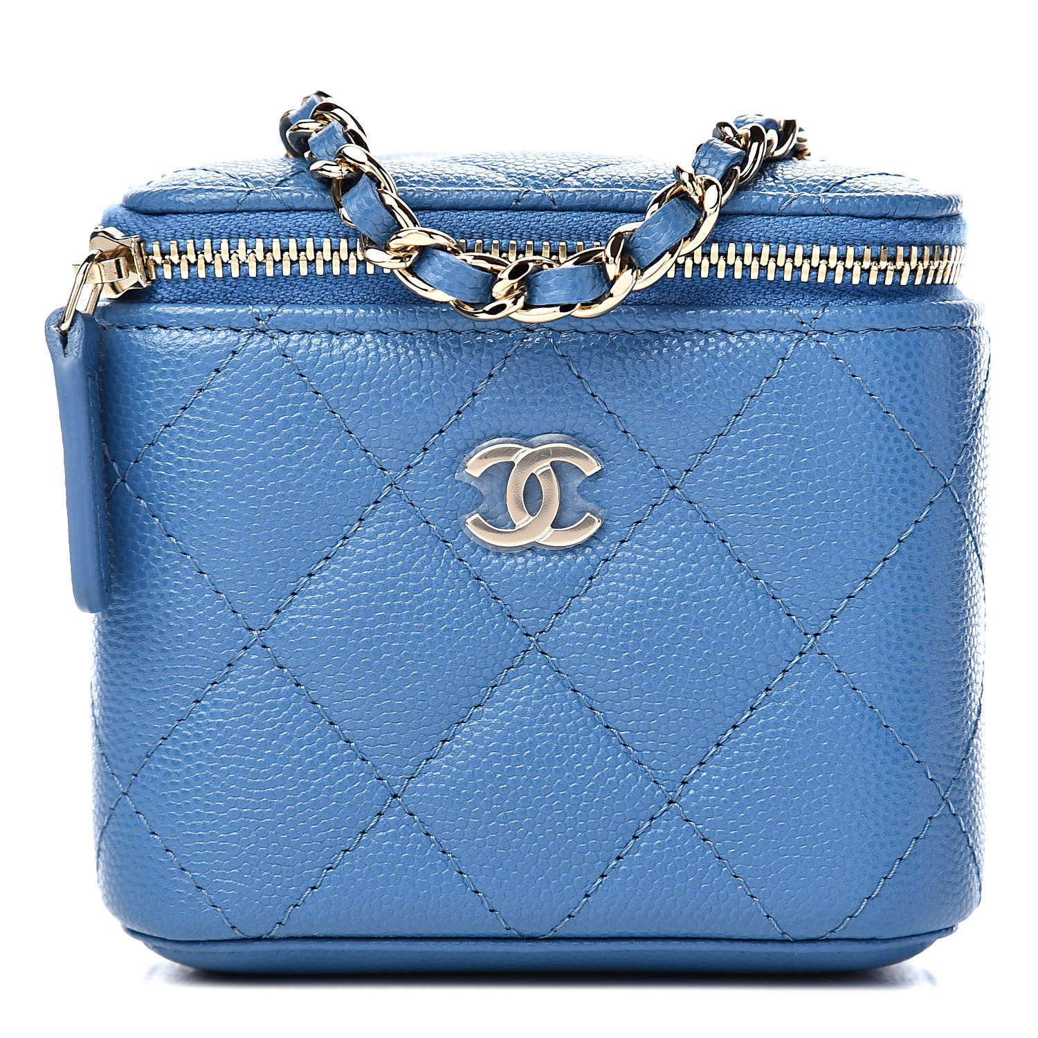 CHANEL Caviar Quilted Mini Vanity Case With Chain Blue 526768