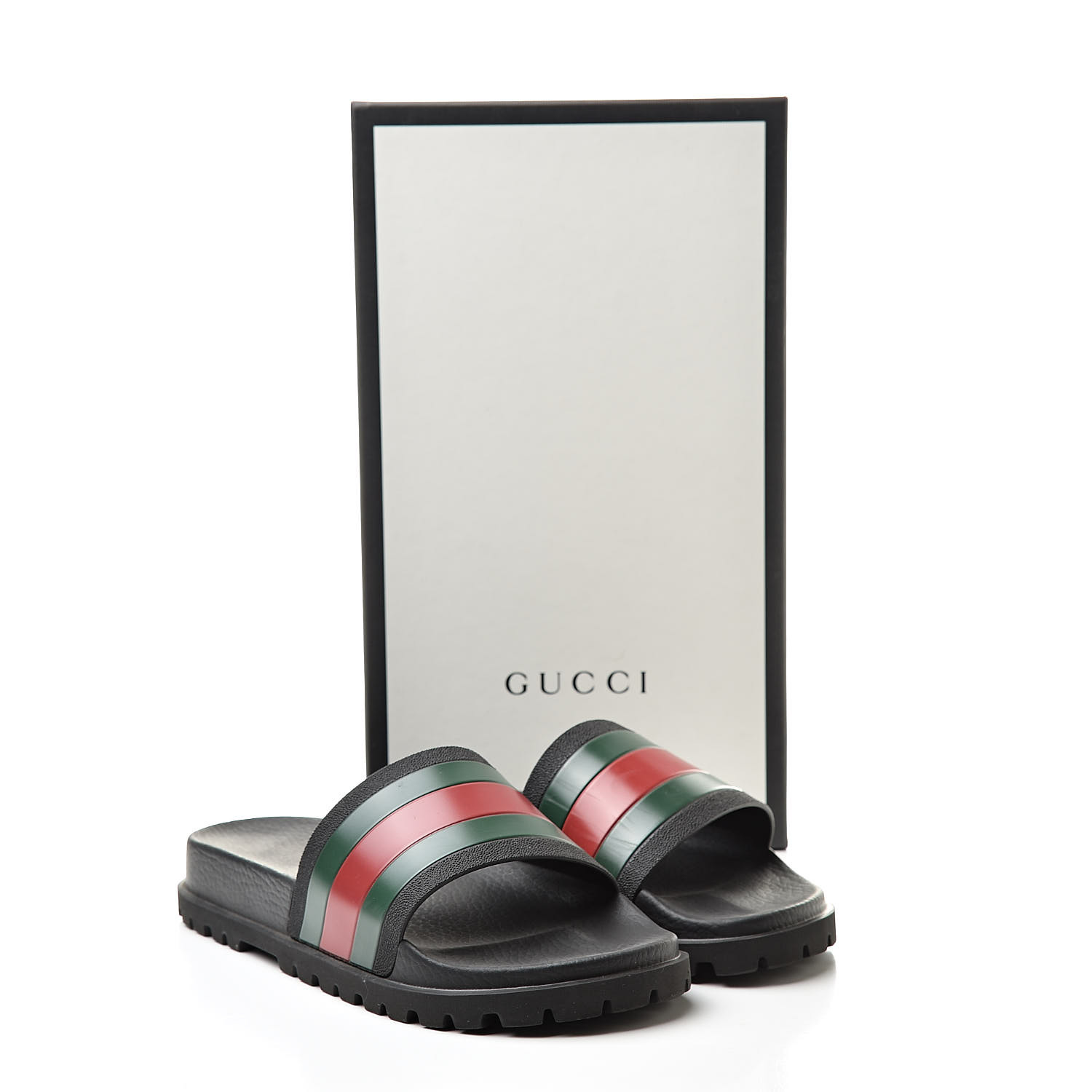 gucci rubber slides with web