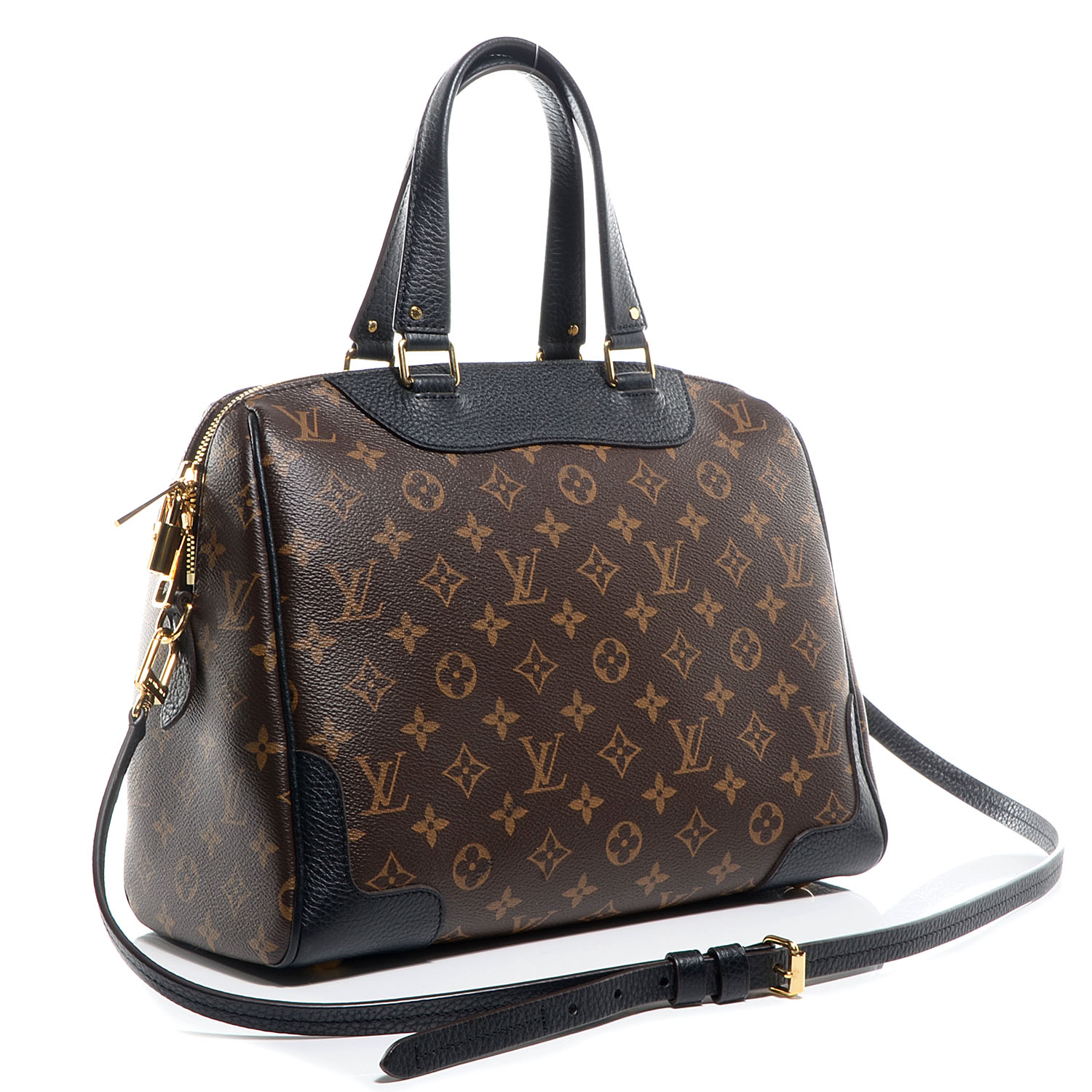 LOUIS VUITTON Monogram Black Brown Retiro Speedy Shoulder Bag Strap  Authentic LV