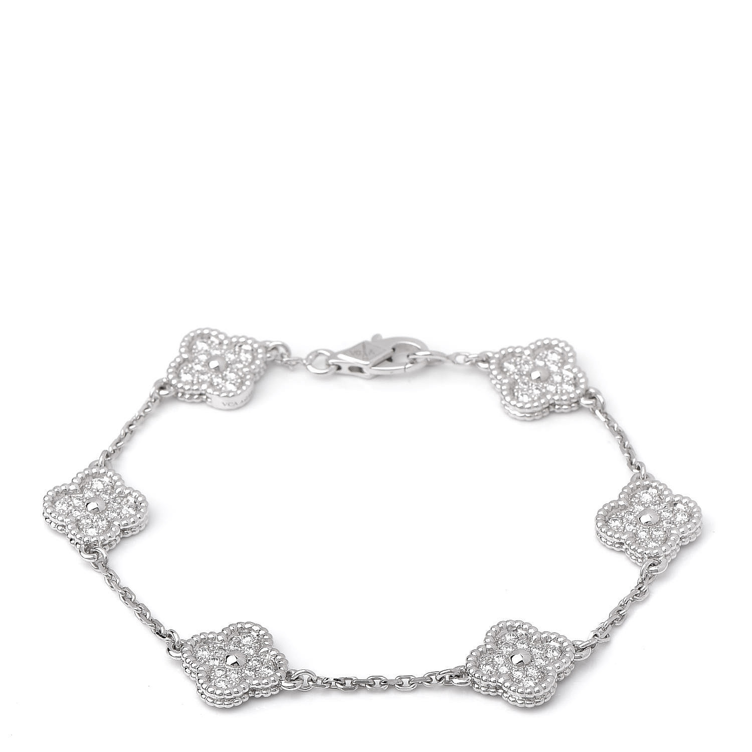 VAN CLEEF & ARPELS 18K White Gold Diamond 6 Motifs Sweet Alhambra ...