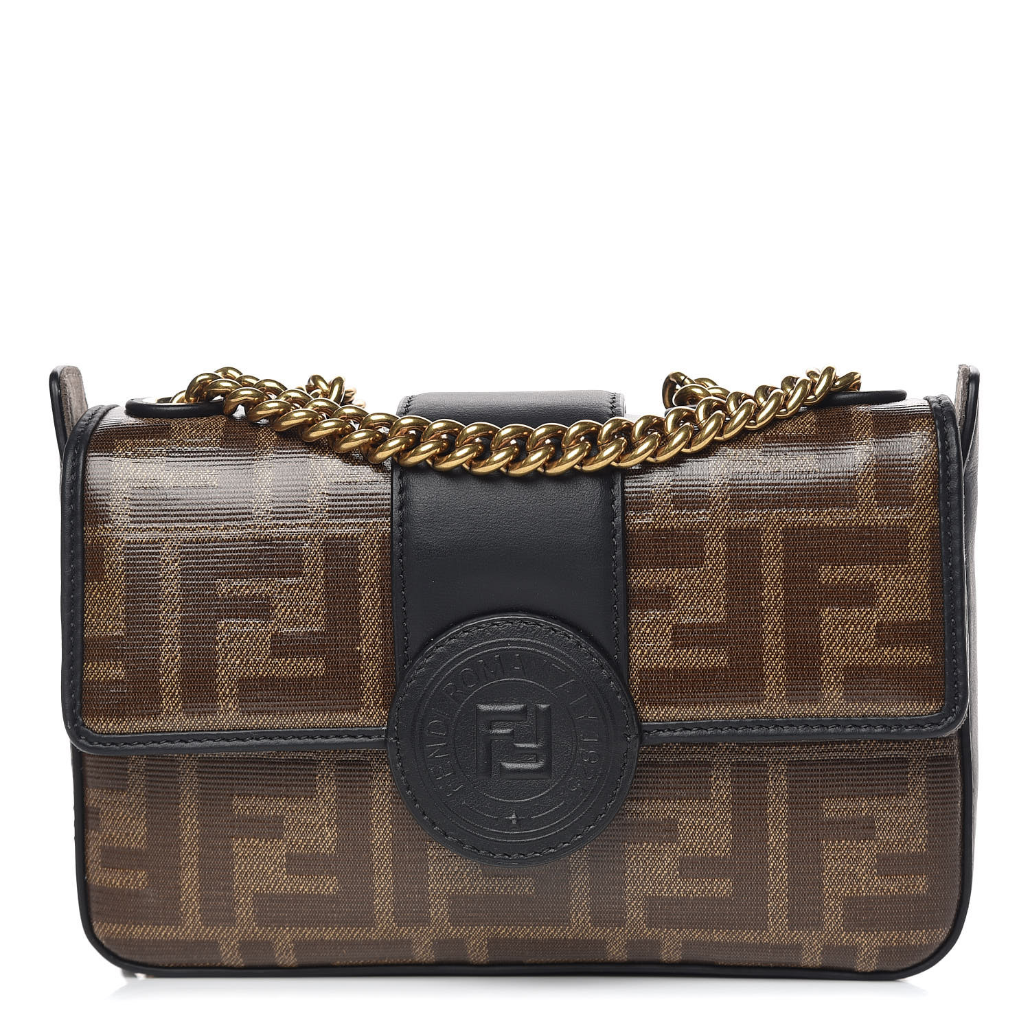 FENDI Zucca Spalmati Mini Double F Crossbody Bag Tobacco Black 424618