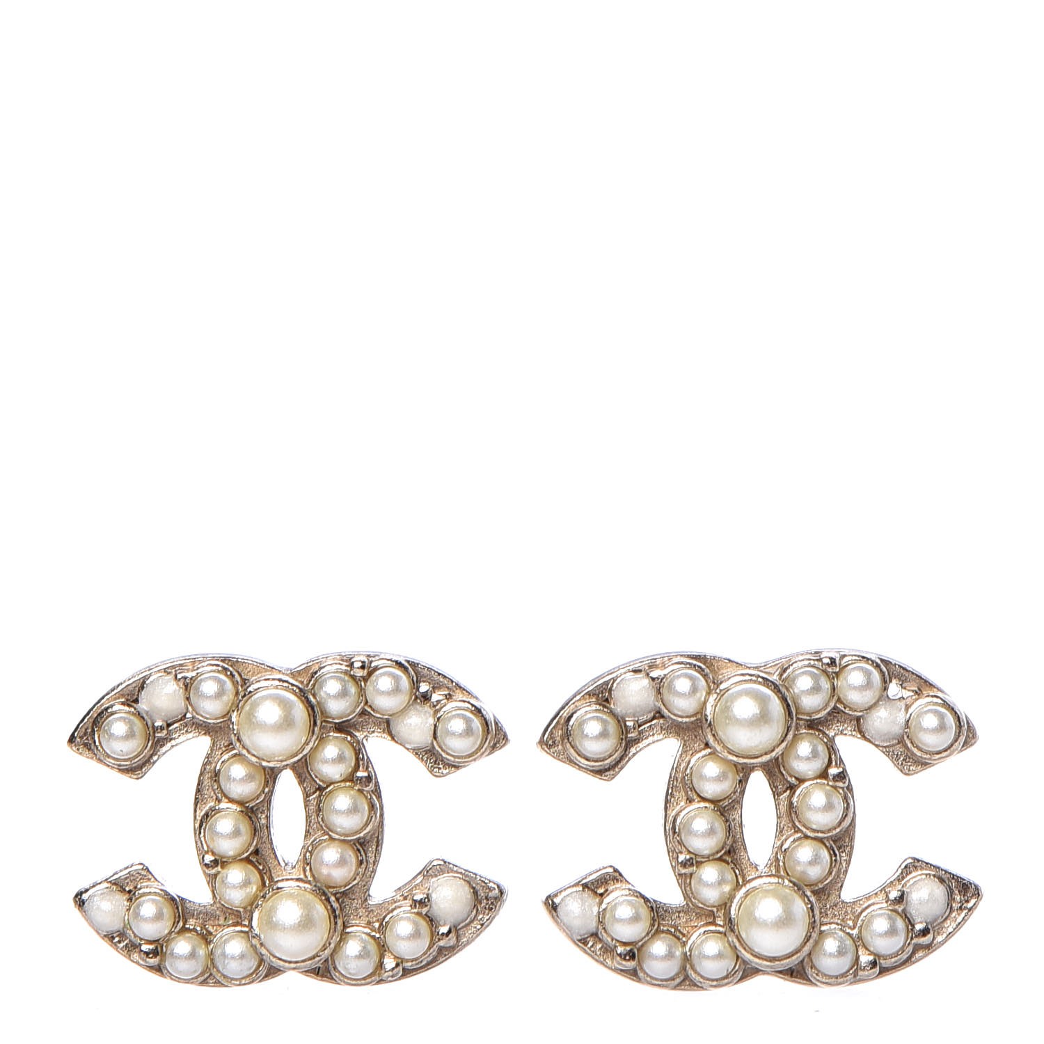 CHANEL Pearl CC Earrings Gold 326386