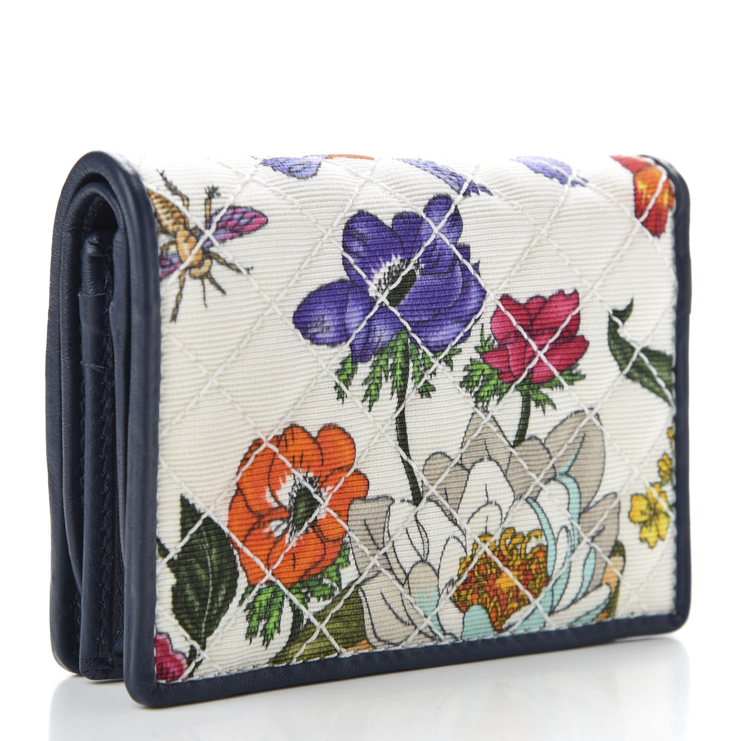 GUCCI Canvas Flora Floral Zumi Card Case Wallet Navy Multicolor 685404 ...