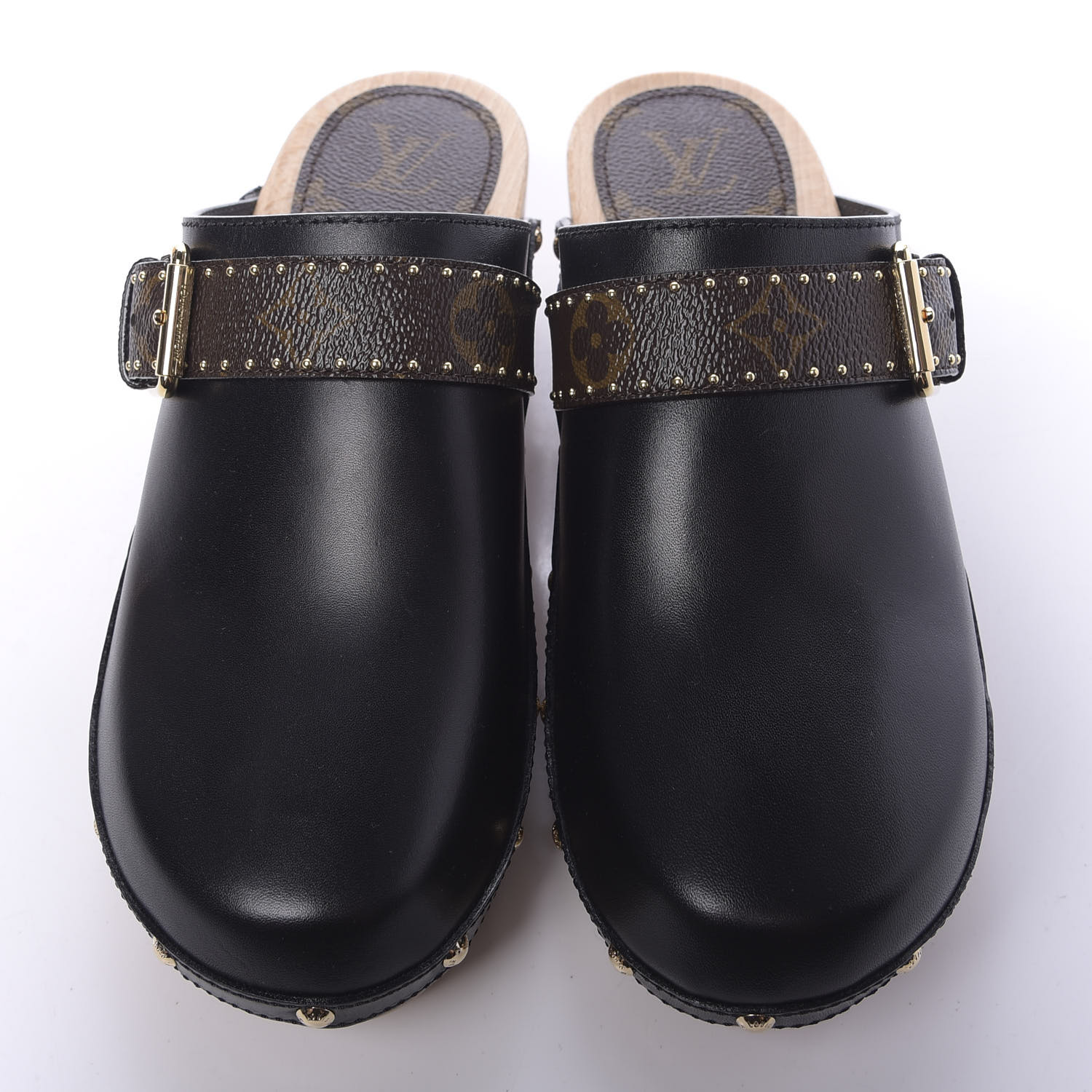 LOUIS VUITTON Calfskin Patent Monogram Cottage Clog Mules 38.5 Black