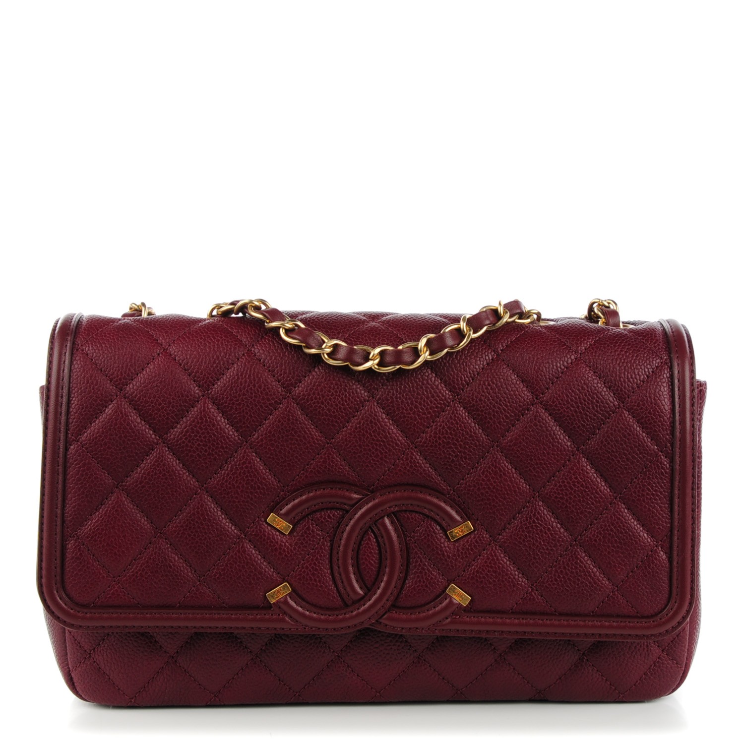 CHANEL Caviar Quilted Medium CC Filigree Flap Beige Burgundy 128743